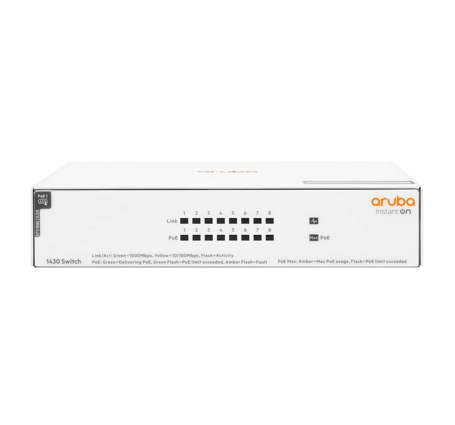 Hewlett Packard Enterprise Aruba Instant On 1430 8G Class4 PoE 64W Unmanaged L2 Gigabit Ethernet (10/100/1000) Power over Ethernet (PoE) Wit (R8R46A#ABB) thumbnail