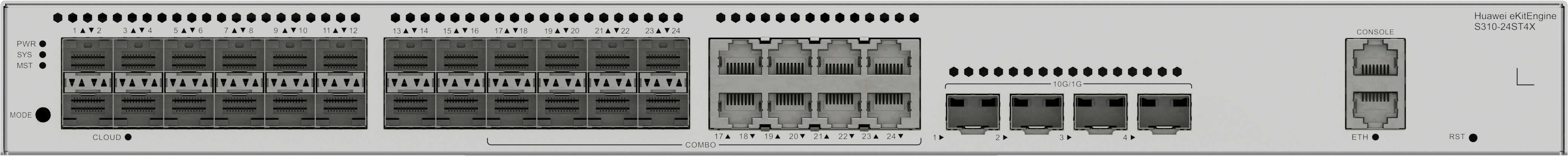 HUAWEI eKit S310 Series S310-24ST4X Managed L2+ Gigabit Ethernet (10/100/1000) 1U Grijs (98012532) thumbnail