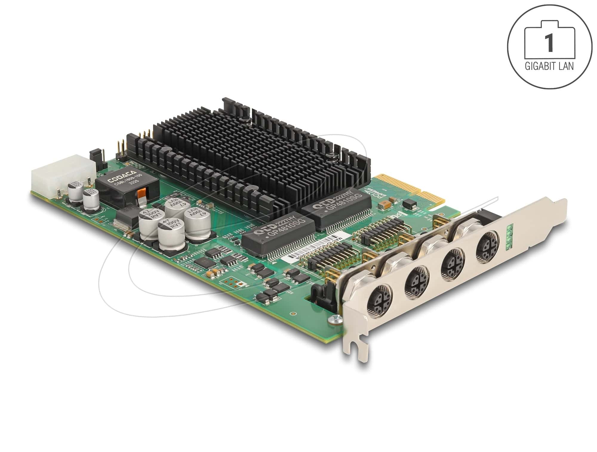 Delock PCI Express x4 Netzwerkkarte Gigabit LAN 4 x M12 mit PoE+ i350 (86054) thumbnail