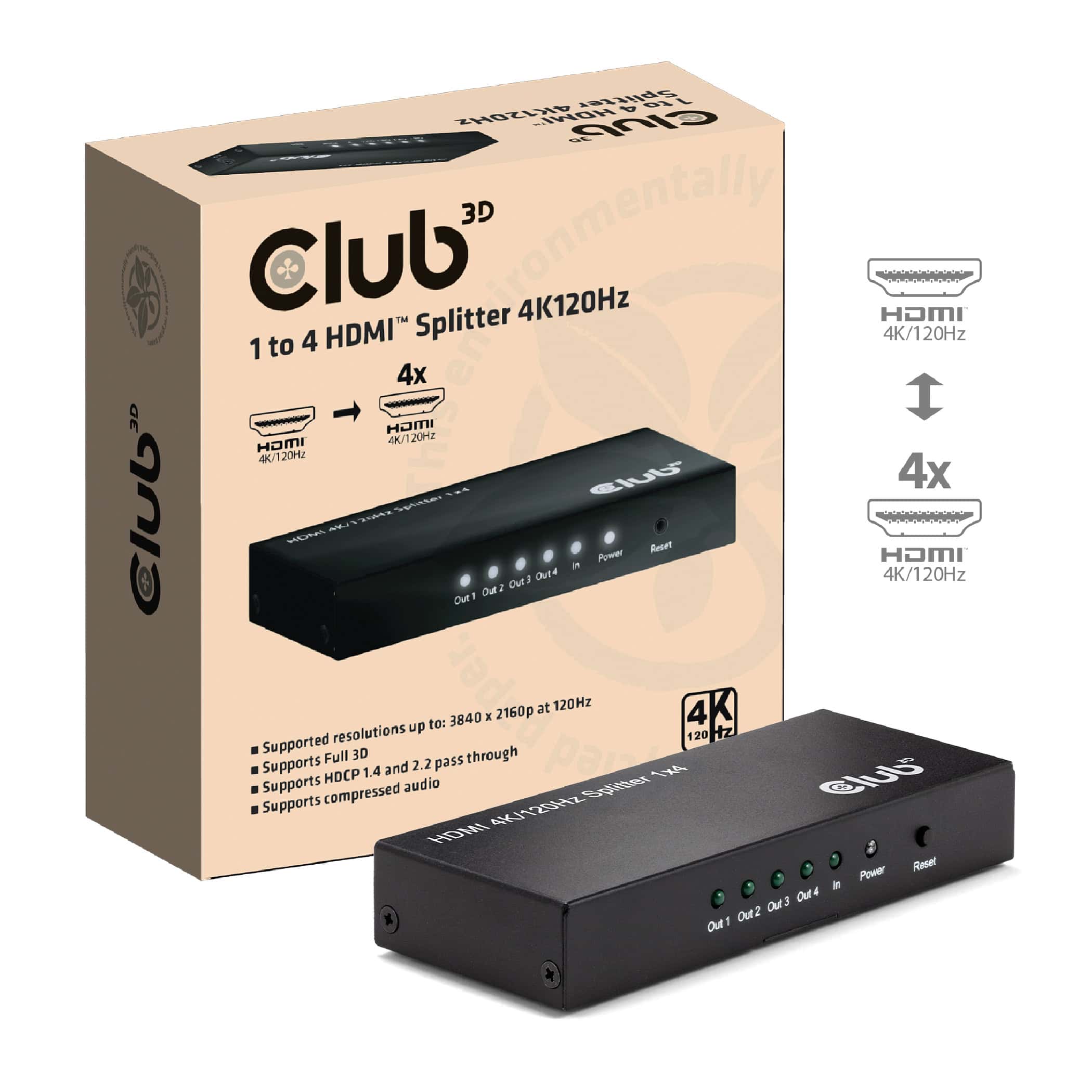 CLUB3D 1 to 4 HDMI™ Splitter 4K120Hz (CSV-1385) thumbnail