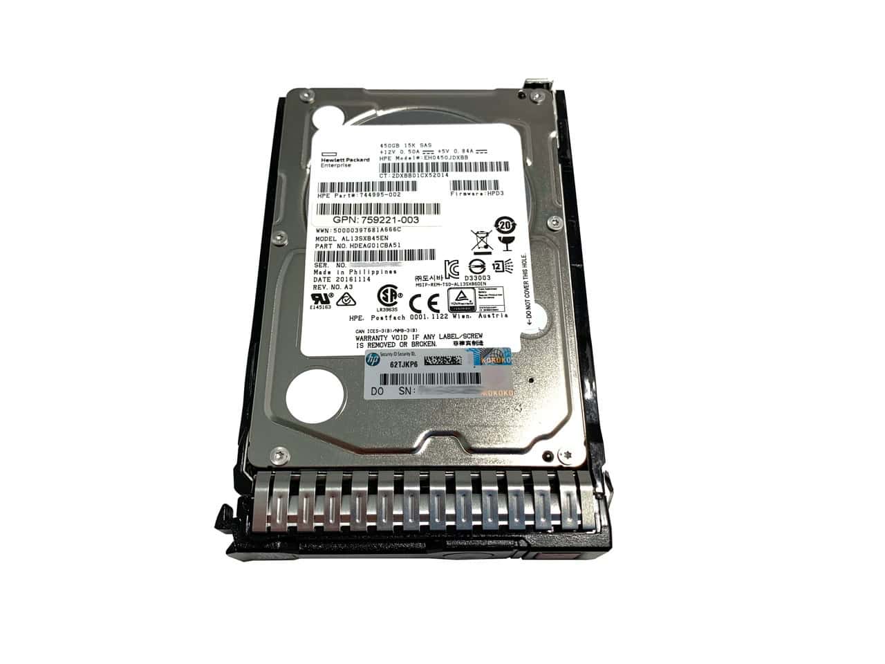 HP HDD 450GB SAS 2.5 INCH15 K RPM (759547-001-RFB) thumbnail