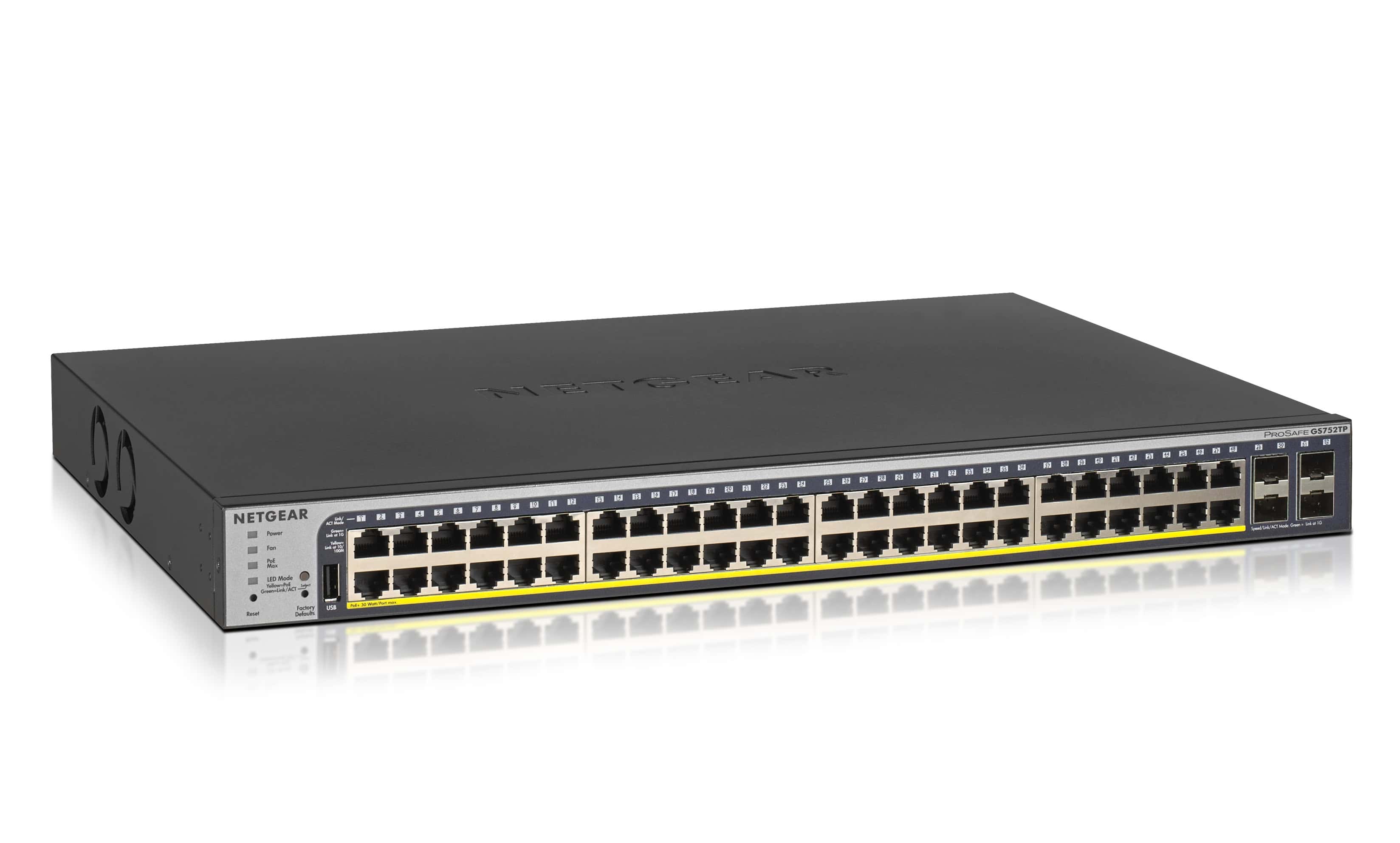 NETGEAR GS752TP Managed L2/L3/L4 Gigabit Ethernet (10/100/1000) Power over Ethernet (PoE) 1U Zwart (GS752TP-200EUS) thumbnail