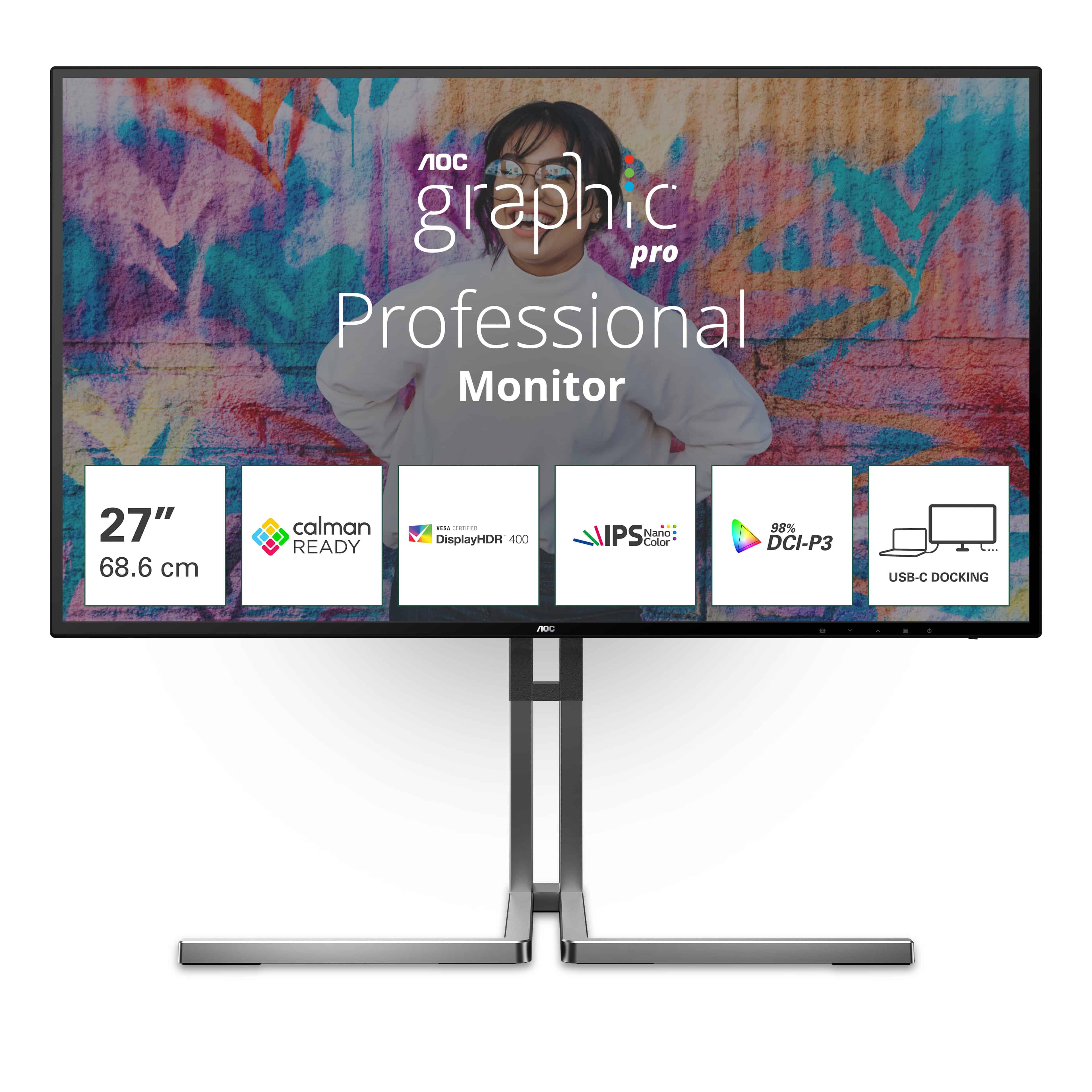 AOC U27U3CV computer monitor 68,6 cm (27) 3840 x 2160 Pixels 4K Ultra HD LCD Zwart (U27U3CV) thumbnail