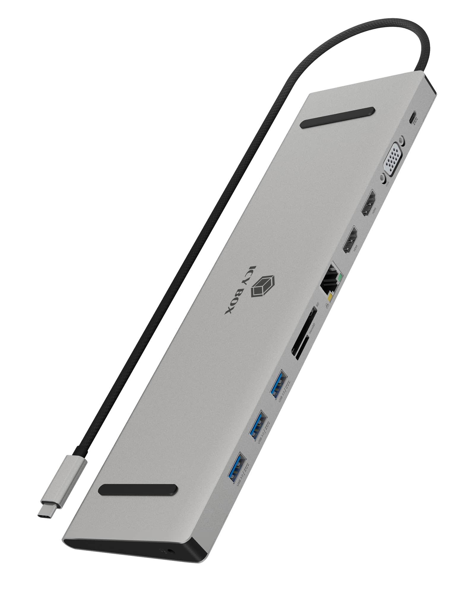 ICY BOX IB-DK2106a-CPD Bedraad USB 3.2 Gen 1 (3.1 Gen 1) Type-C Antraciet, Zwart (IB-DK2106A-CPD) thumbnail