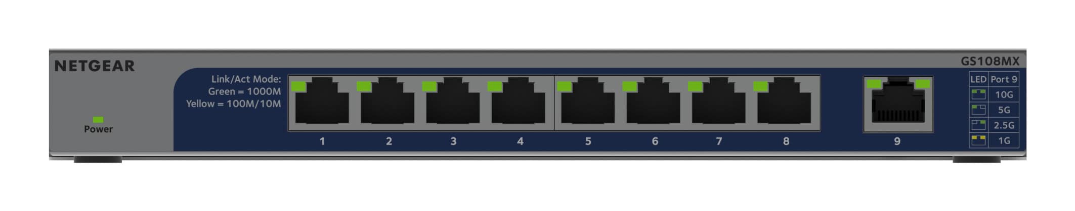 NETGEAR GS108MX-100EUS netwerk-switch Unmanaged L2 Gigabit Ethernet (10/100/1000) Bureaublad-/wandmontage (GS108MX-100EUS) thumbnail NETGEAR GS108MX-100EUS netwerk-switch Unmanaged L2 Gigabit Ethernet (10/100/1000) Bureaublad-/wandmontage (GS108MX-100EUS) thumbnail