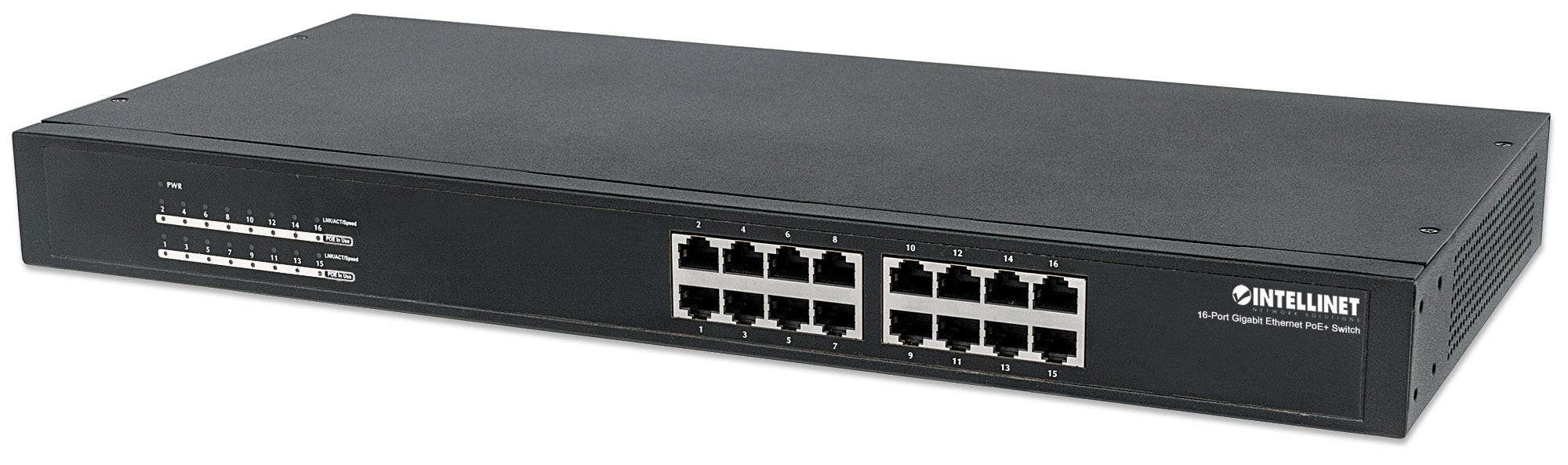 Intellinet 560993 netwerk-switch Unmanaged L2 Gigabit Ethernet (10/100/1000) Power over Ethernet (PoE) 1U Zwart (560993) thumbnail