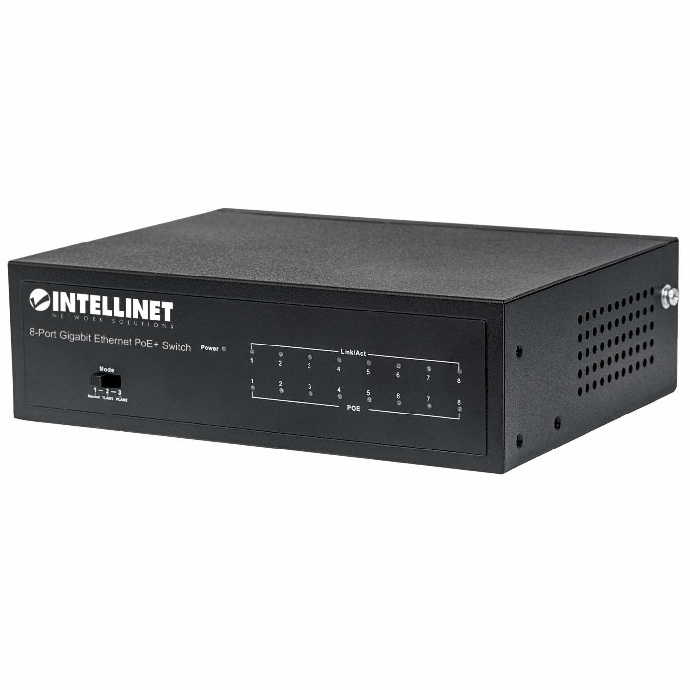 Intellinet 8-poorts Gigabit Ethernet PoE+ netwerk switch, IEEE 802.3at/af conform, 60 W PoE-budget, desktopuitvoering, 3 jaar garantie (561204) thumbnail