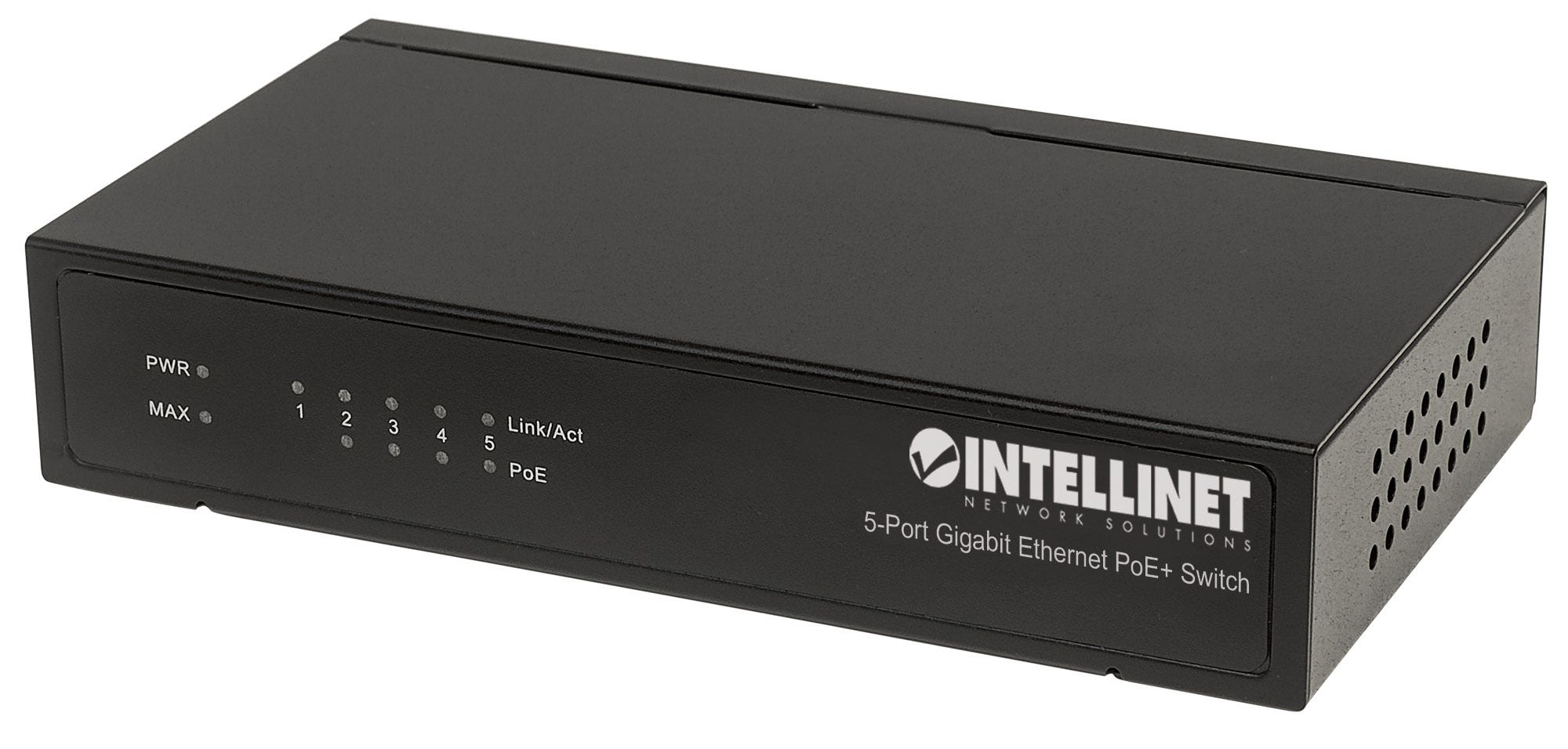 Intellinet 5-poorts Gigabit Ethernet PoE+ netwerk switch, 4x PoE-poorten, IEEE 802.3at/af conform, 60 W PoE-budget, endspan, desktopuitvoering, metalen behuizing, 3 jaar garantie (561228) thumbnail