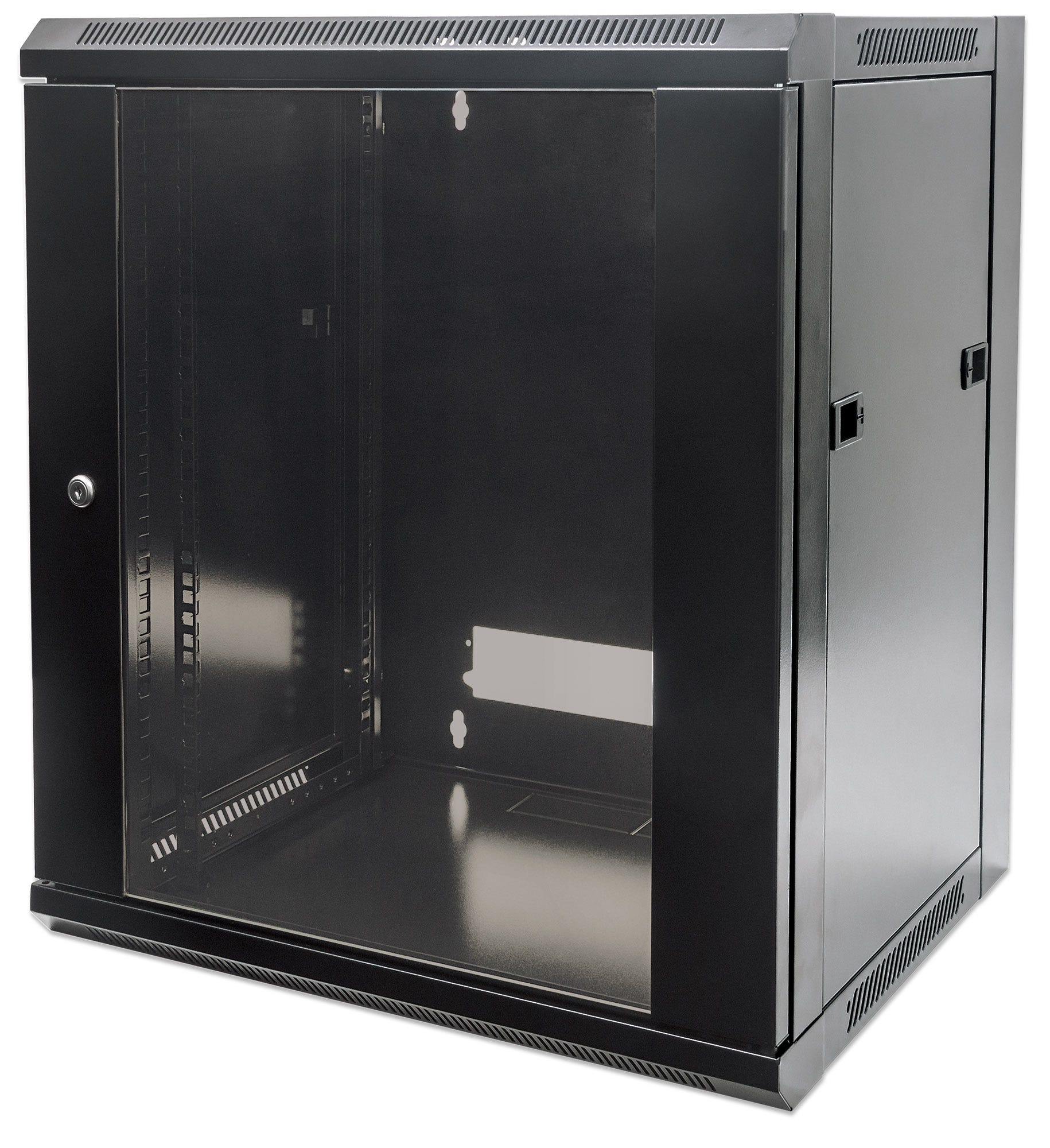 Intellinet 19" netwerkkast wandmontage (standaard), 9U, 450 mm diep, zwart, bouwpakket (flatpack), max. 60 kg, bruikbare diepte 270–350 mm, metalen & glazen deur, afneembare zijpanelen, montagemateriaal niet inbegrepen (711777) thumbnail