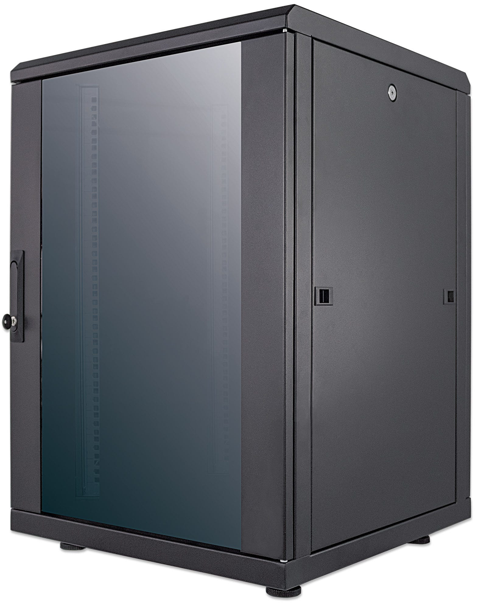 Intellinet 19" netwerkkast vrijstaand, 16U, 600x600 mm (breedte x diepte), zwart, bouwpakket (flatpack), max. 1500 kg, meerpuntsdeurslot, 1 slot per zijpaneel, bruikbare diepte 123–373 mm, IP20, staal (713061) thumbnail