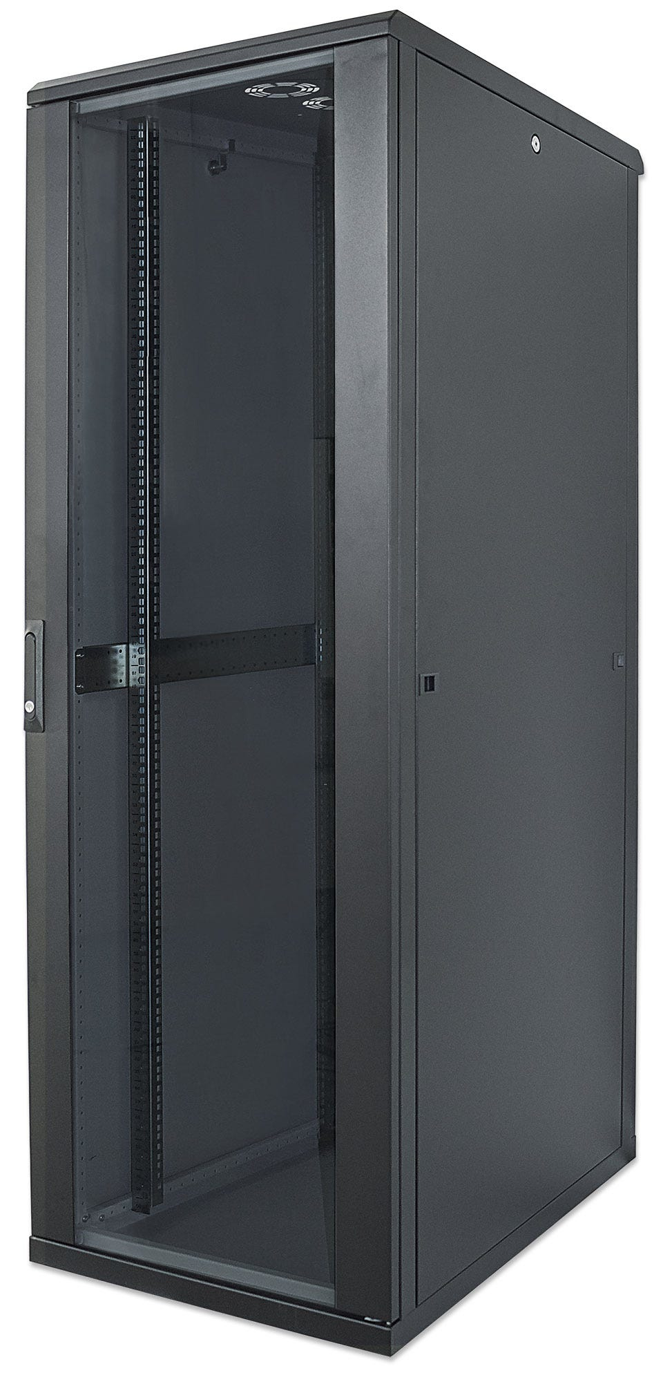 Intellinet 19" netwerkkast vrijstaand, 26U, 600x600 mm (breedte x diepte), zwart, bouwpakket (flatpack), max. 1500 kg, meerpuntsdeurslot, 1 slot per zijpaneel, bruikbare diepte 123–373 mm, IP20, staal (713092) thumbnail