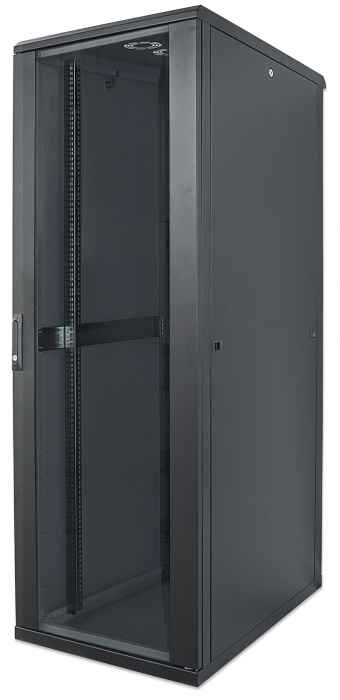 Intellinet 19" netwerkkast vrijstaand, 26U, 600x800 mm (breedte x diepte), zwart, bouwpakket (flatpack), max. 1500 kg, meerpuntsdeurslot, 1 slot per zijpaneel, bruikbare diepte 123–573 mm, IP20, staal (713108) thumbnail