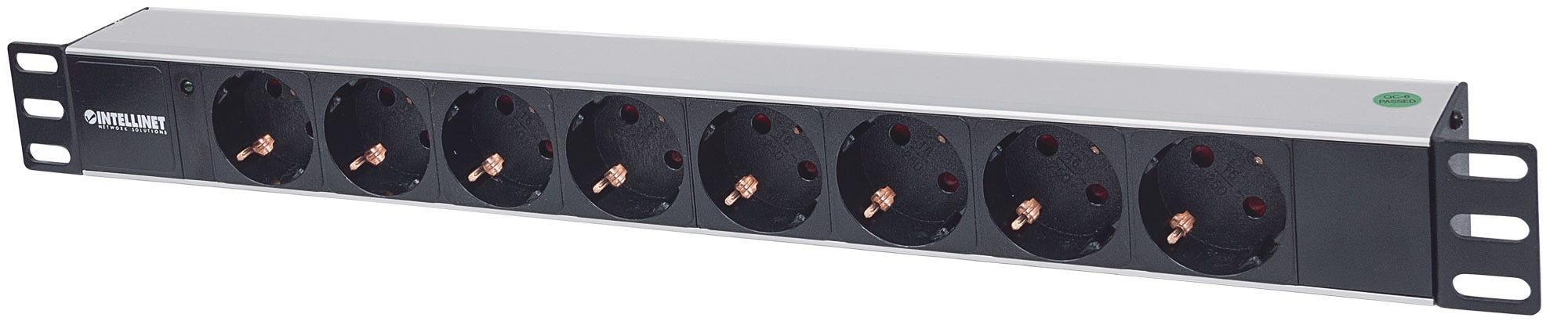 Intellinet Energiedistributie-eenheden (PDU) 19" 1U, 8-voudig EU, alleen LED-indicator, geen overspanningsbeveiliging, EU CEE 7/3, netsnoer 1,8 m, 3 jaar garantie (714037) thumbnail