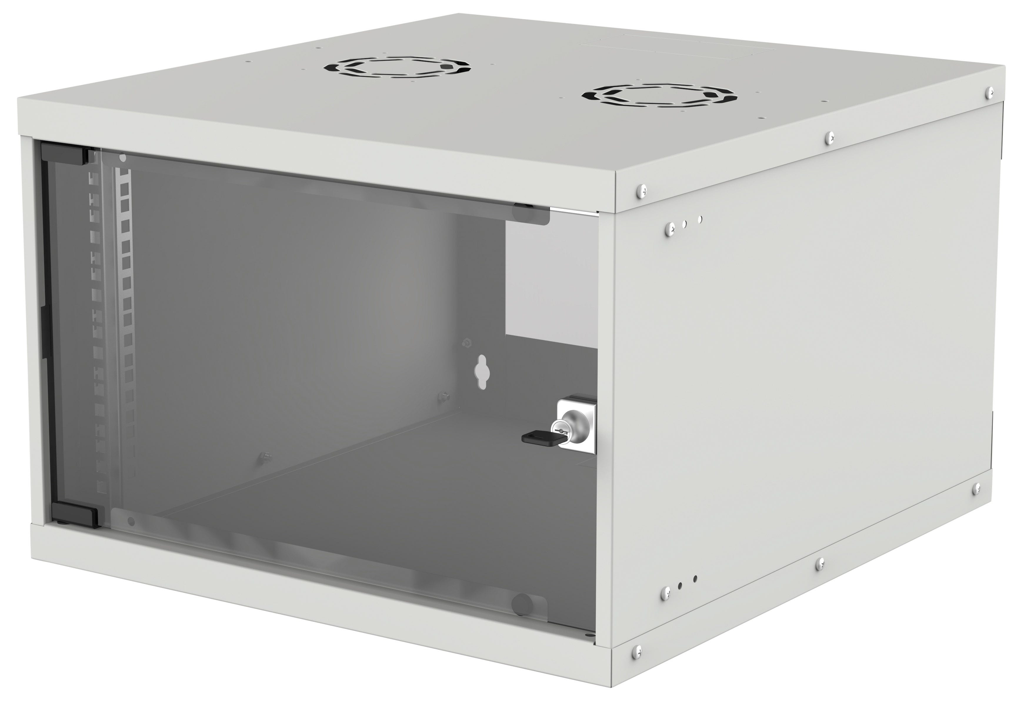 Intellinet 19" netwerkkast wand (basic), 6U, 400 mm diep, grijs, bouwpakket, max. 50 kg, bruikbare diepte 340 mm, glazen deur, montagemateriaal niet inbegrepen (714150) thumbnail