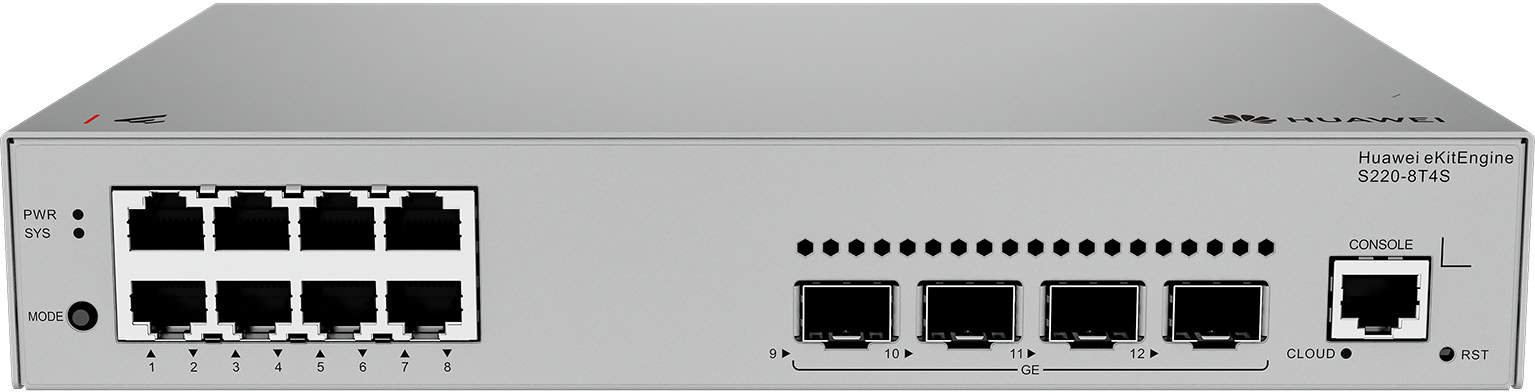 HUAWEI eKit S220 Series S220-8T4S Managed L2 Gigabit Ethernet (10/100/1000) 1U Grijs (98012551) thumbnail