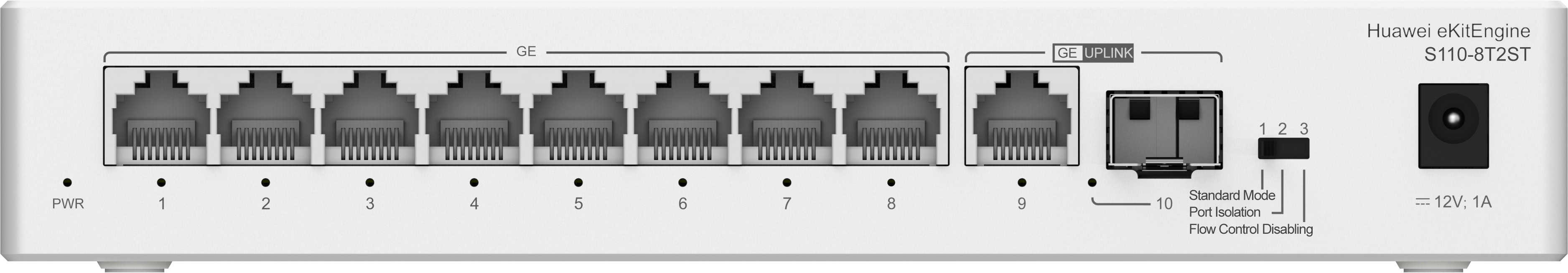 HUAWEI eKit S110 Series S110-8T2ST Unmanaged L2 Gigabit Ethernet (10/100/1000) Grijs (50087291) thumbnail