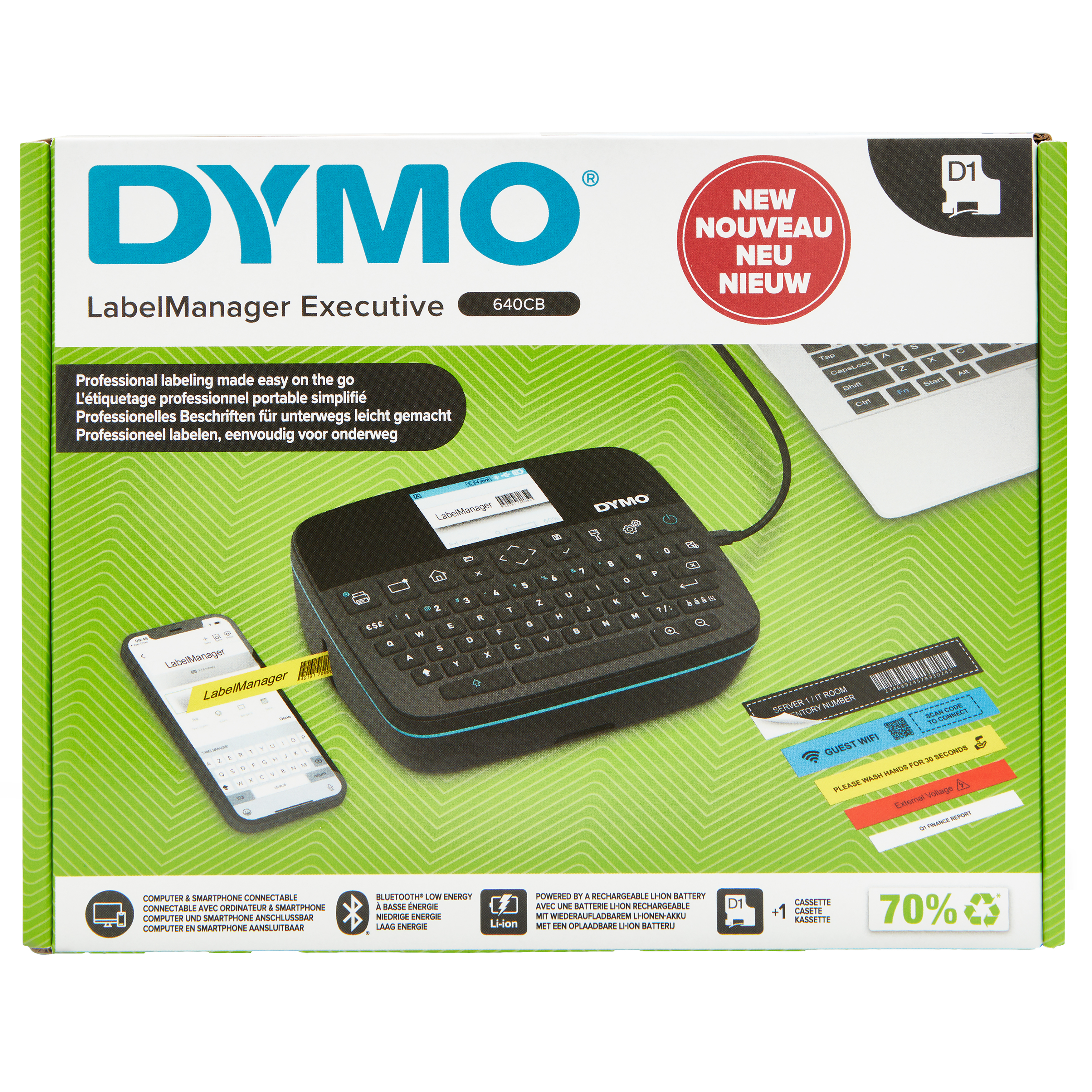 DYMO LabelManager Executive 640 CB draagbare labelprinter | Compacte labelmakermachine met QWERTY-toetsenbord | Bluetooth- en USB-connectiviteit | Compatibel met D1 standaard en duurzame labels (2197370) thumbnail