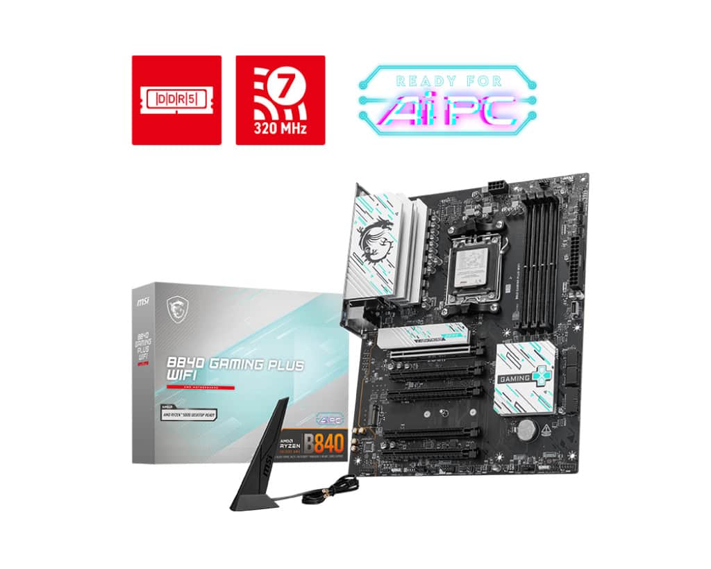 MSI B840 GAMING PLUS WIFI moederbord AMD B840 Socket AM5 ATX (7E57-002R) thumbnail