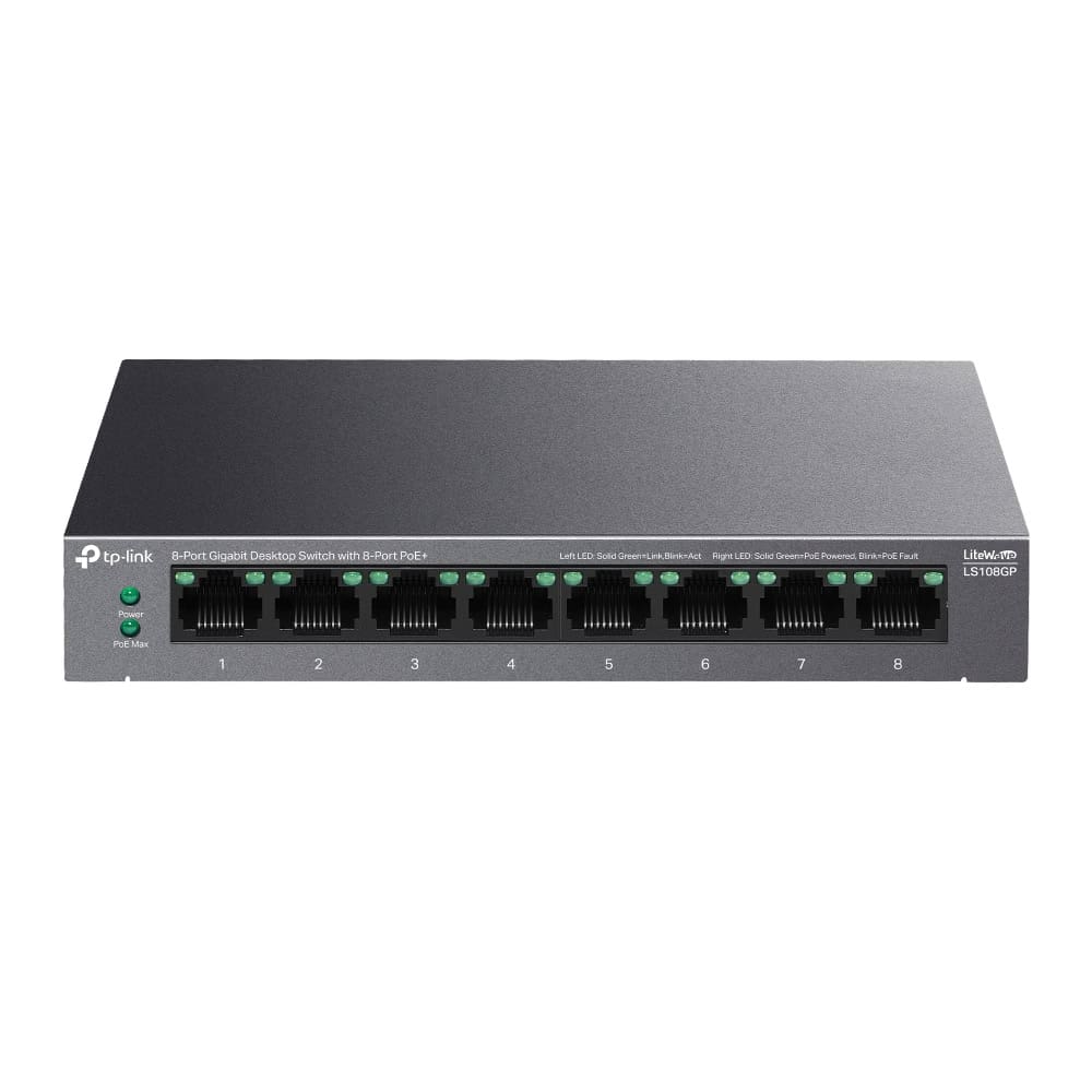 TP-Link LiteWave LS108GP netwerk-switch Unmanaged Gigabit Ethernet (10/100/1000) Power over Ethernet (PoE) Zwart (LS108GP) thumbnail