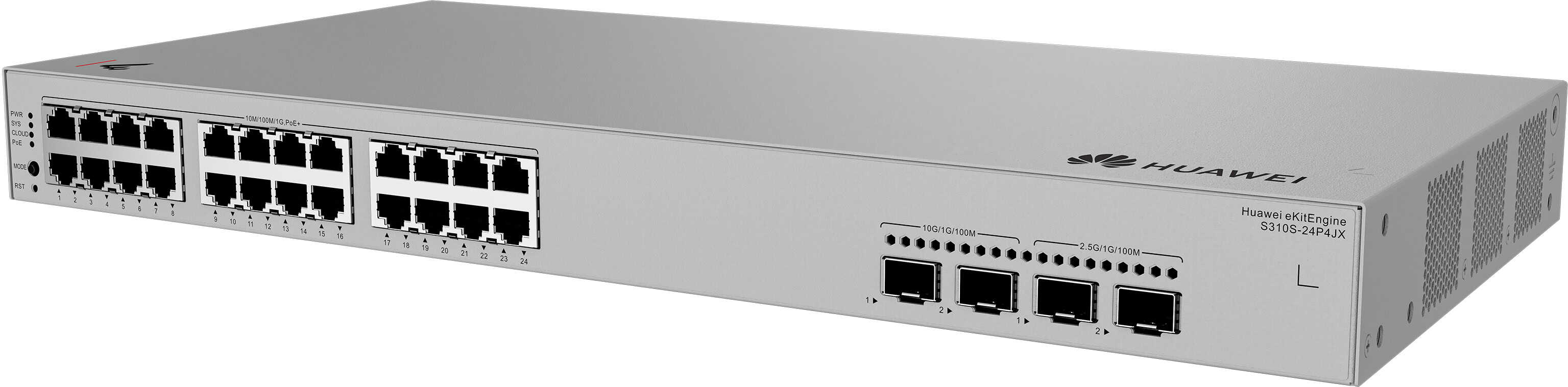HUAWEI eKit S310S Series S310S-24P4JX Managed L2+ Gigabit Ethernet (10/100/1000) Power over Ethernet (PoE) 1U Grijs (98012525) thumbnail HUAWEI eKit S310S Series S310S-24P4JX Managed L2+ Gigabit Ethernet (10/100/1000) Power over Ethernet (PoE) 1U Grijs (98012525) thumbnail