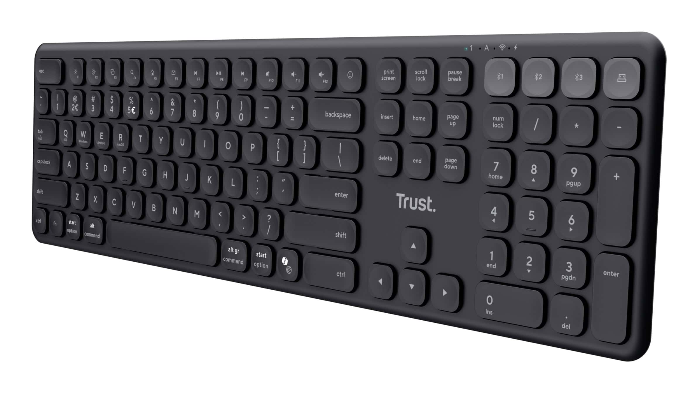 Trust Vaiya Draadloos Toetsenbord - Multi-device toetsenbord – QWERTY US-indeling – USB en Bluetooth – Zwart (25511) thumbnail
