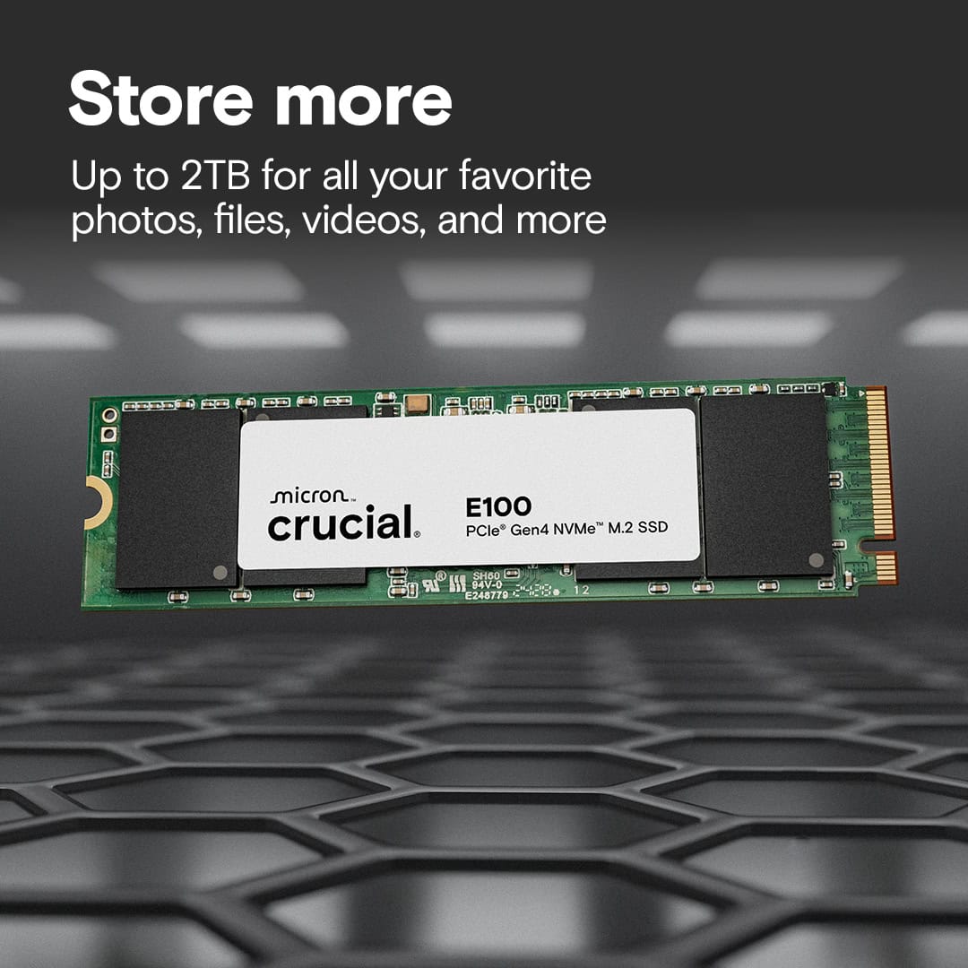 Micron Crucial E100 - SSD - 480 GB - internal - M.2 2280 - PCIe 4.0 x4 (NVMe) (CT480E100SSD8) thumbnail