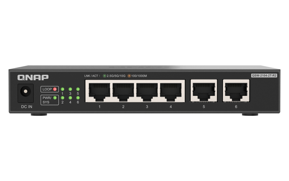 QNAP QSW-2104-2T-R2 netwerk-switch Unmanaged 10G Ethernet (100/1000/10000) Desktop Zwart (QSW-2104-2T-R2) thumbnail