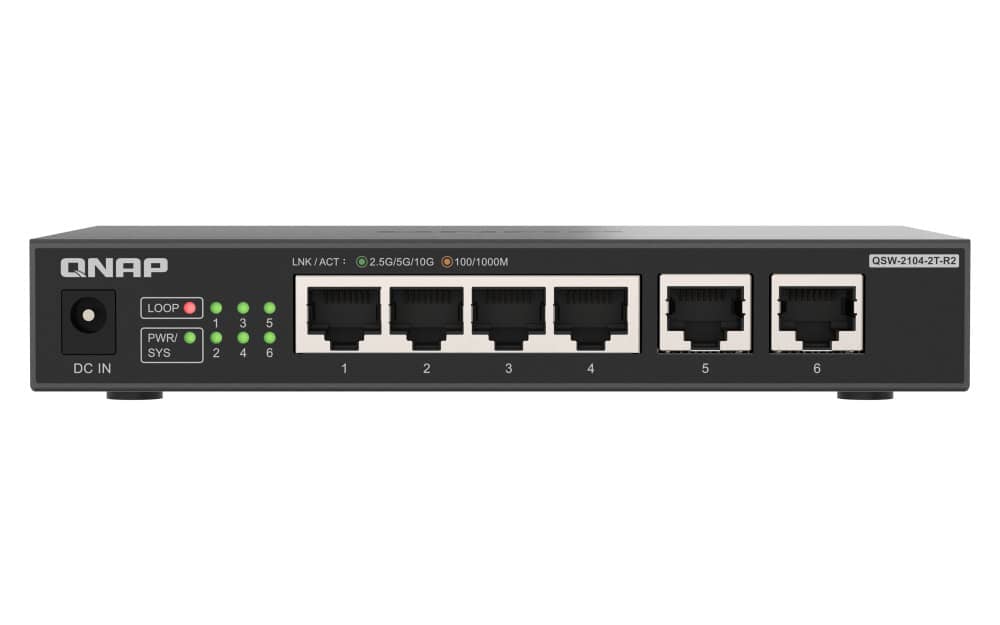 QNAP QSW-2104-2T-R2 netwerk-switch Unmanaged 10G Ethernet (100/1000/10000) Desktop Zwart (QSW-2104-2T-R2) thumbnail