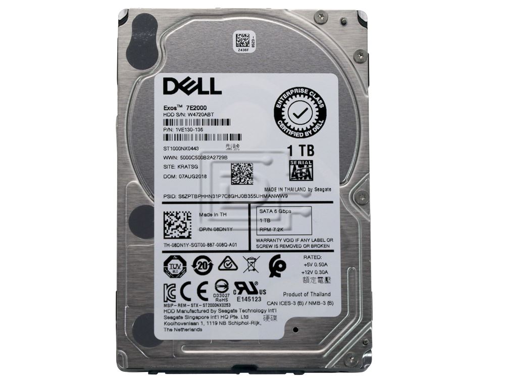 Dell 1TB 7.2K 6G 2.5INCH SATA HDD (08DN1Y-RFB) thumbnail
