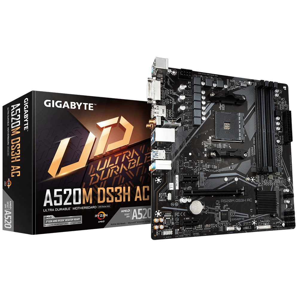 GIGABYTE A520M DS3H AC moederbord AMD A520 Socket AM4 micro ATX (A520M DS3H AC) thumbnail
