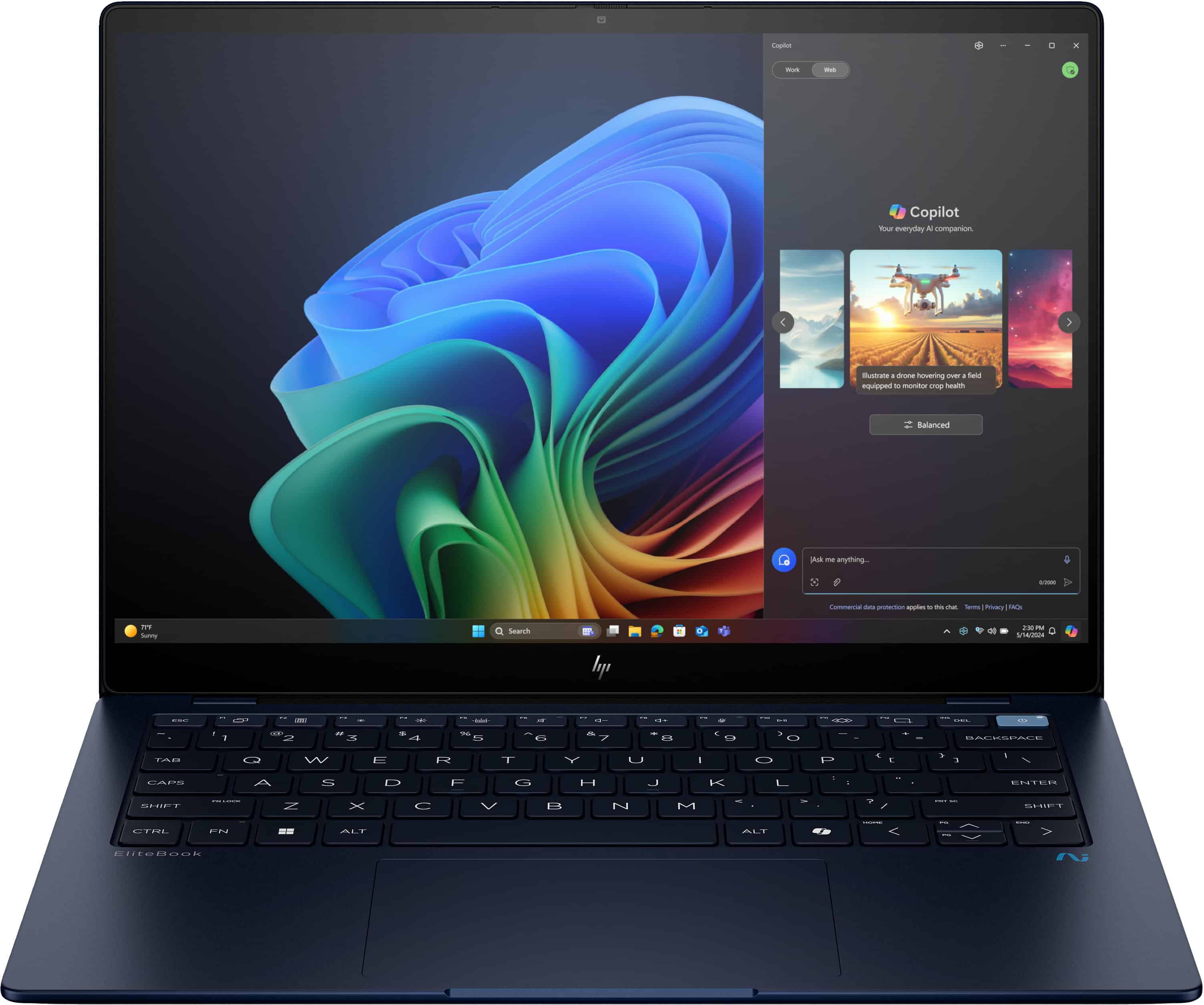 HP EliteBook Ultra 14 G1q Copilot+ PC Qualcomm Snapdragon X1E-78-100 Laptop 35,6 cm (14") Touchscreen 2.2K 32 GB LPDDR5x-SDRAM 1 TB SSD Wi-Fi 6E (802.11ax) Windows 11 Pro Blauw (B69D4ET#ABB) thumbnail