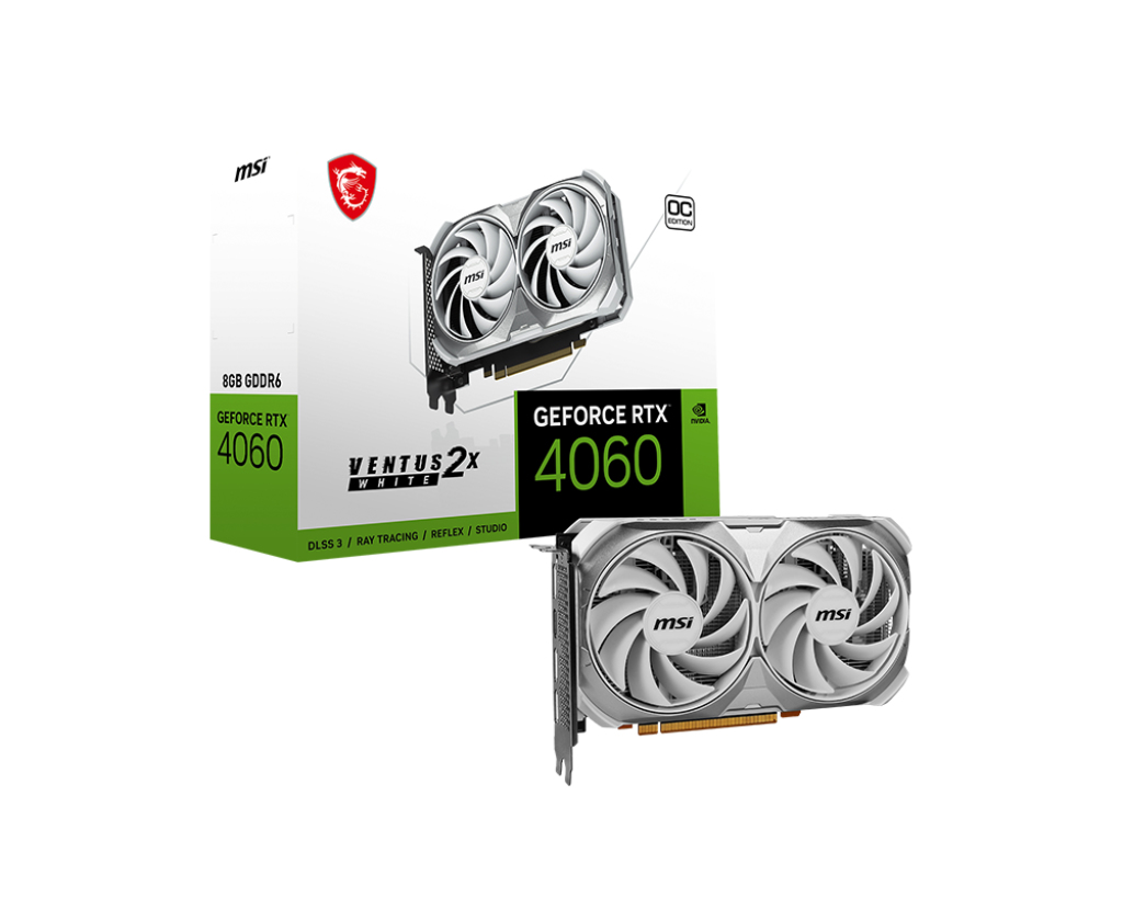 MSI VENTUS GeForce RTX 4060 2X WHITE 8G OC NVIDIA 8 GB GDDR6 (RTX4060VENTWH) thumbnail