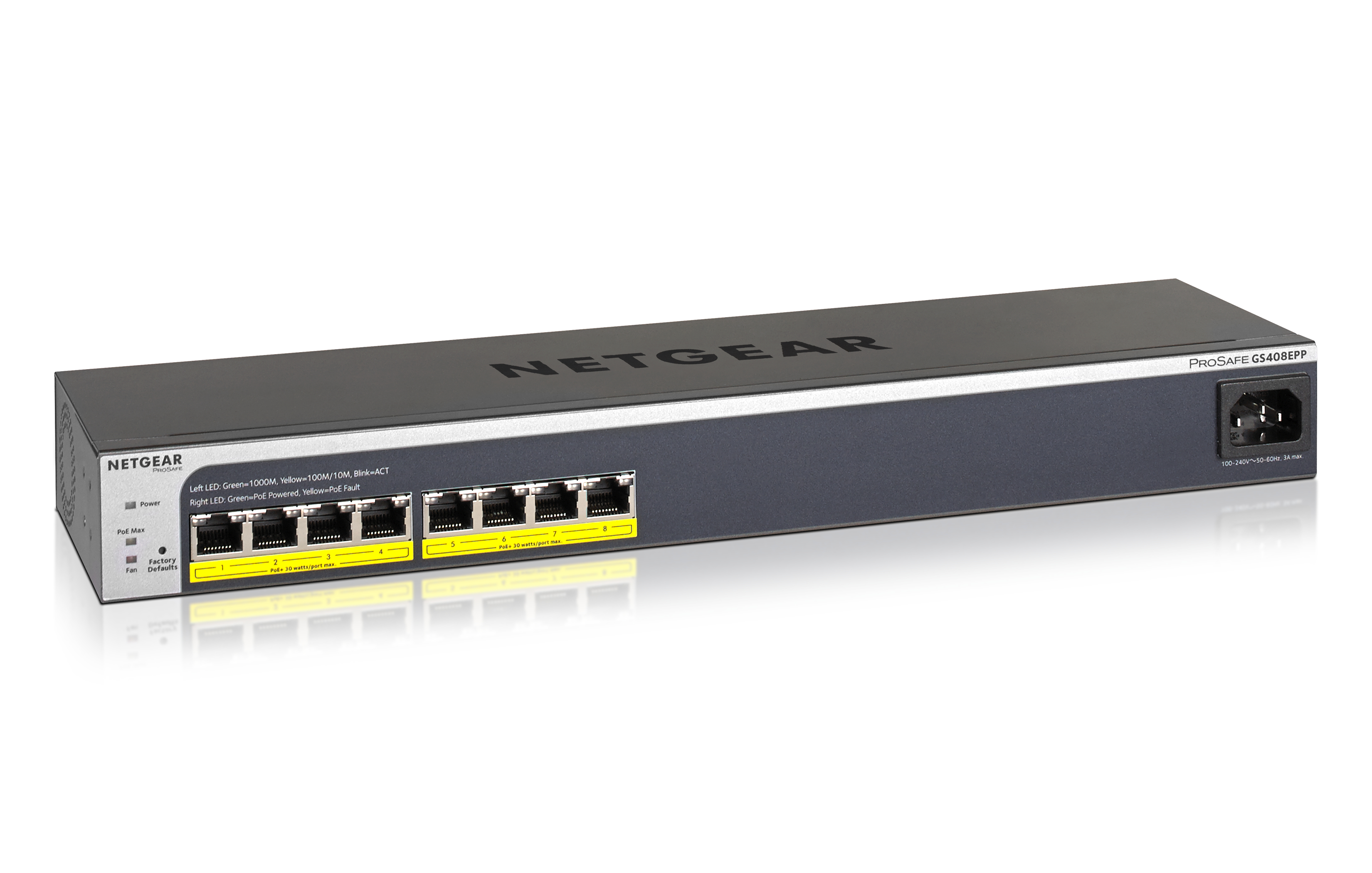 NETGEAR GS408EPP Managed L2 Gigabit Ethernet (10/100/1000) Power over Ethernet (PoE) Zwart, Grijs (GS408EPP-100EUS) thumbnail