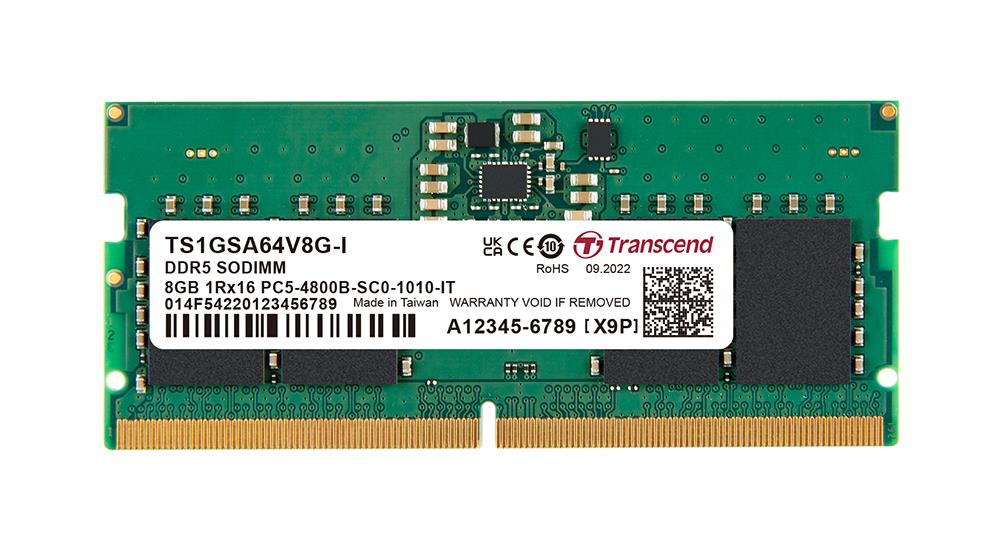 Transcend TS1GSA64V8G, 8 GB, 1 x 8 GB, DDR5, 4800 MHz, 262-pin SO-DIMM (TS1GSA64V8G) thumbnail