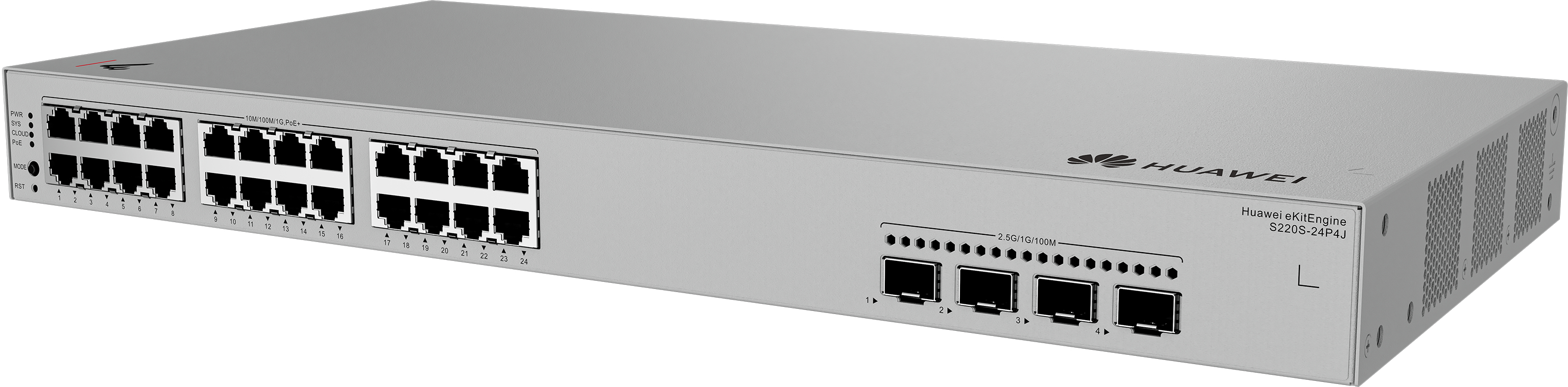 HUAWEI eKit S220S Series S220S-24P4J Managed L2 Gigabit Ethernet (10/100/1000) Power over Ethernet (PoE) 1U Grijs (98012516) thumbnail HUAWEI eKit S220S Series S220S-24P4J Managed L2 Gigabit Ethernet (10/100/1000) Power over Ethernet (PoE) 1U Grijs (98012516) thumbnail