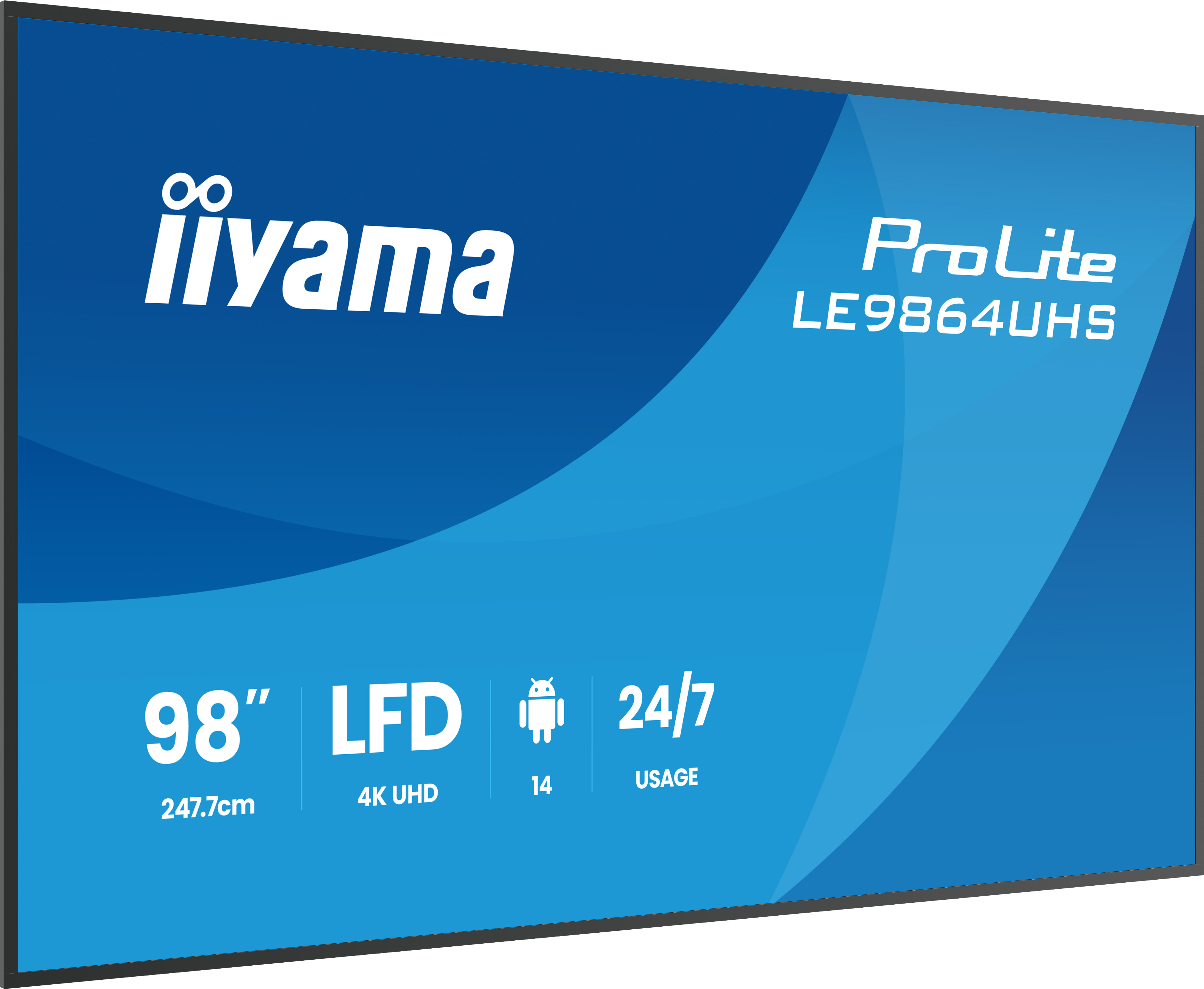 iiyama LE9864UHS-B1AG beeldkrant Digitale signage flatscreen 2,49 m (98") Wifi 500 cd/m² 4K Ultra HD Zwart Type processor Android 24/7 (LE9864UHS-B1AG) thumbnail