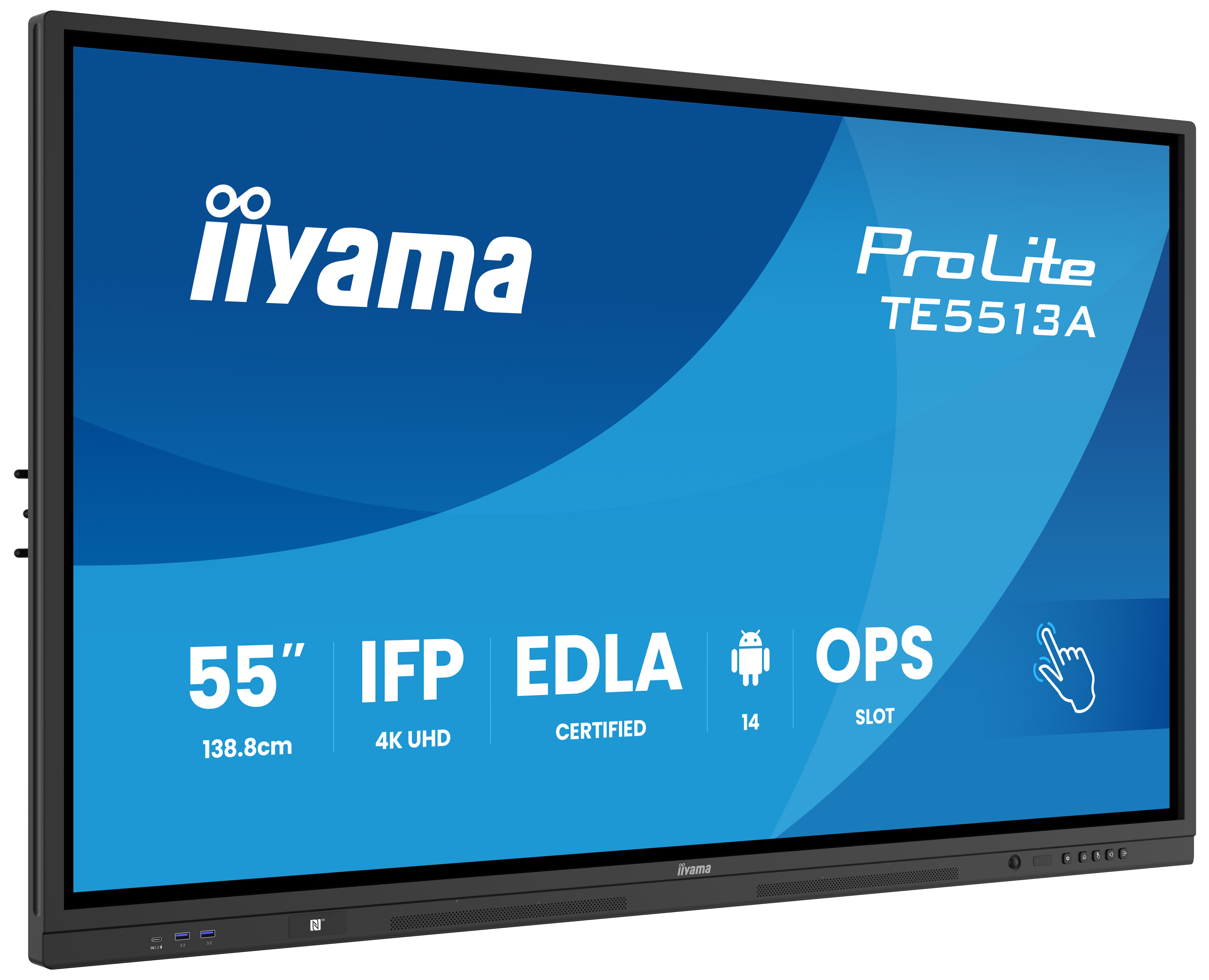iiyama TE5513A-B1AG beeldkrant Interactief flatscreen 138,7 cm (54.6") Wifi 500 cd/m² 4K Ultra HD Zwart Touchscreen Type processor Android 18/7 (TE5513A-B1AG) thumbnail