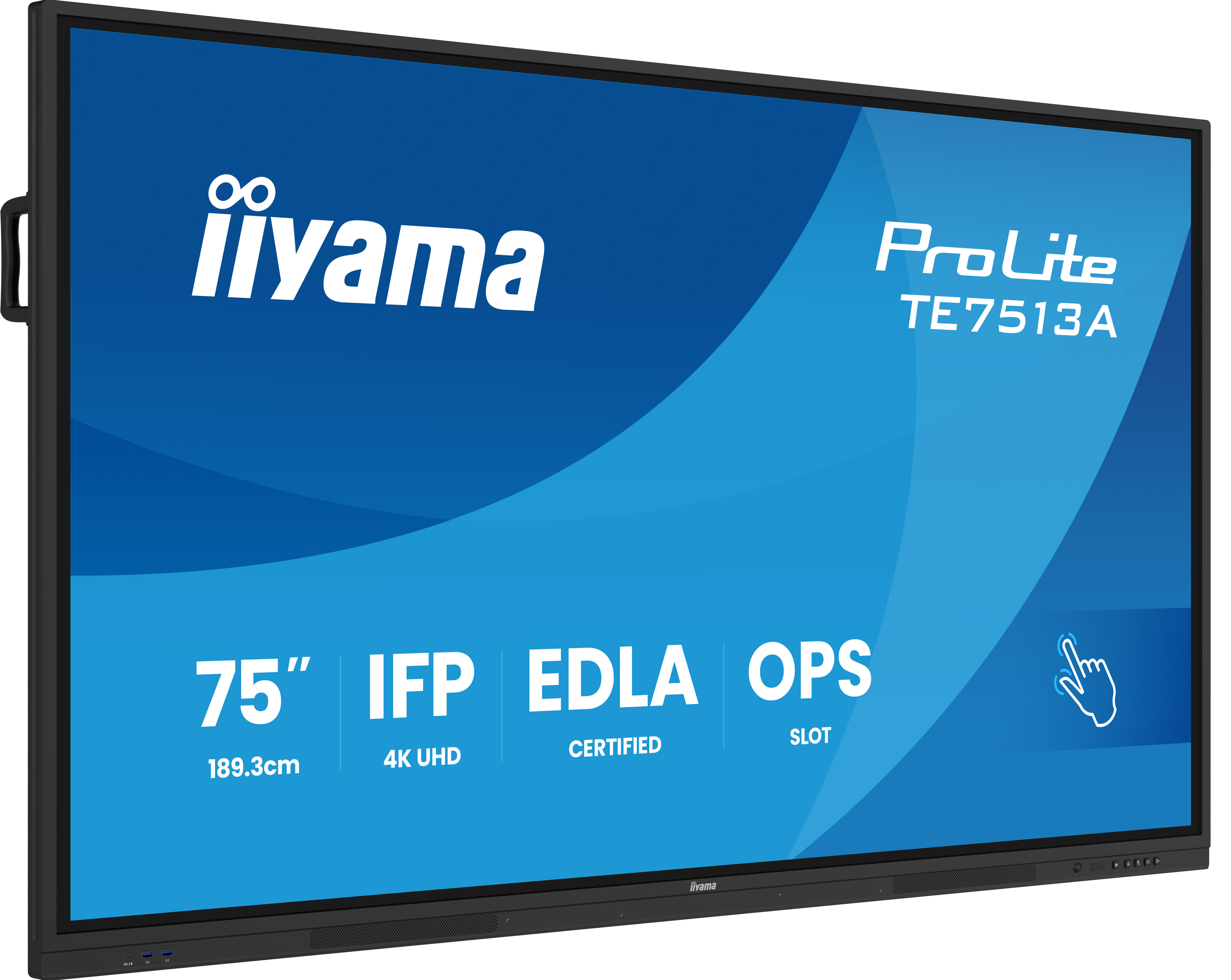 iiyama TE7513A-B1AG beeldkrant Interactief flatscreen 190,5 cm (75") Wifi 500 cd/m² 4K Ultra HD Zwart Touchscreen Type processor Android 18/7 (TE7513A-B1AG) thumbnail