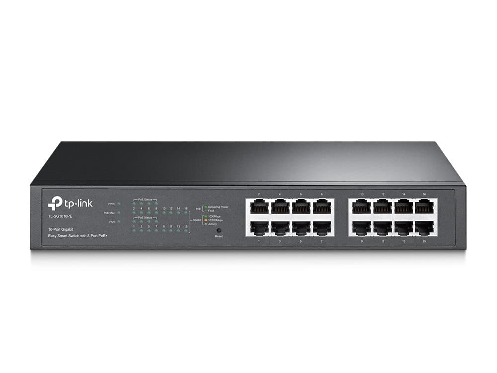 TP-Link TL-SG1016PE Managed L2 Gigabit Ethernet (10/100/1000) Power over Ethernet (PoE) 1U Zwart (SG1016PE) thumbnail