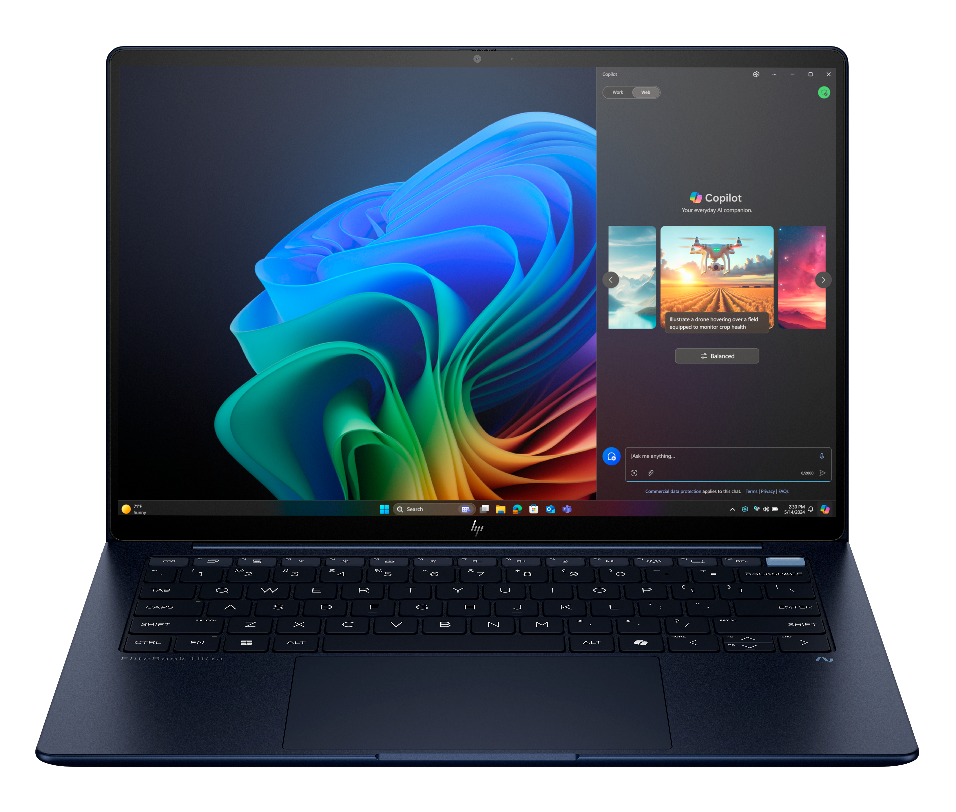 HP EliteBook Ultra EBUltraG1iAI U7 258V 14 32GB/1T PC In Copilot+ PC Intel Core Ultra 7 Laptop 35,6 cm (14") Touchscreen 2.8K LPDDR5x-SDRAM 1 TB SSD Wi-Fi 7 (802.11be) Windows 11 Pro Blauw (B66V2AT#ABH) thumbnail