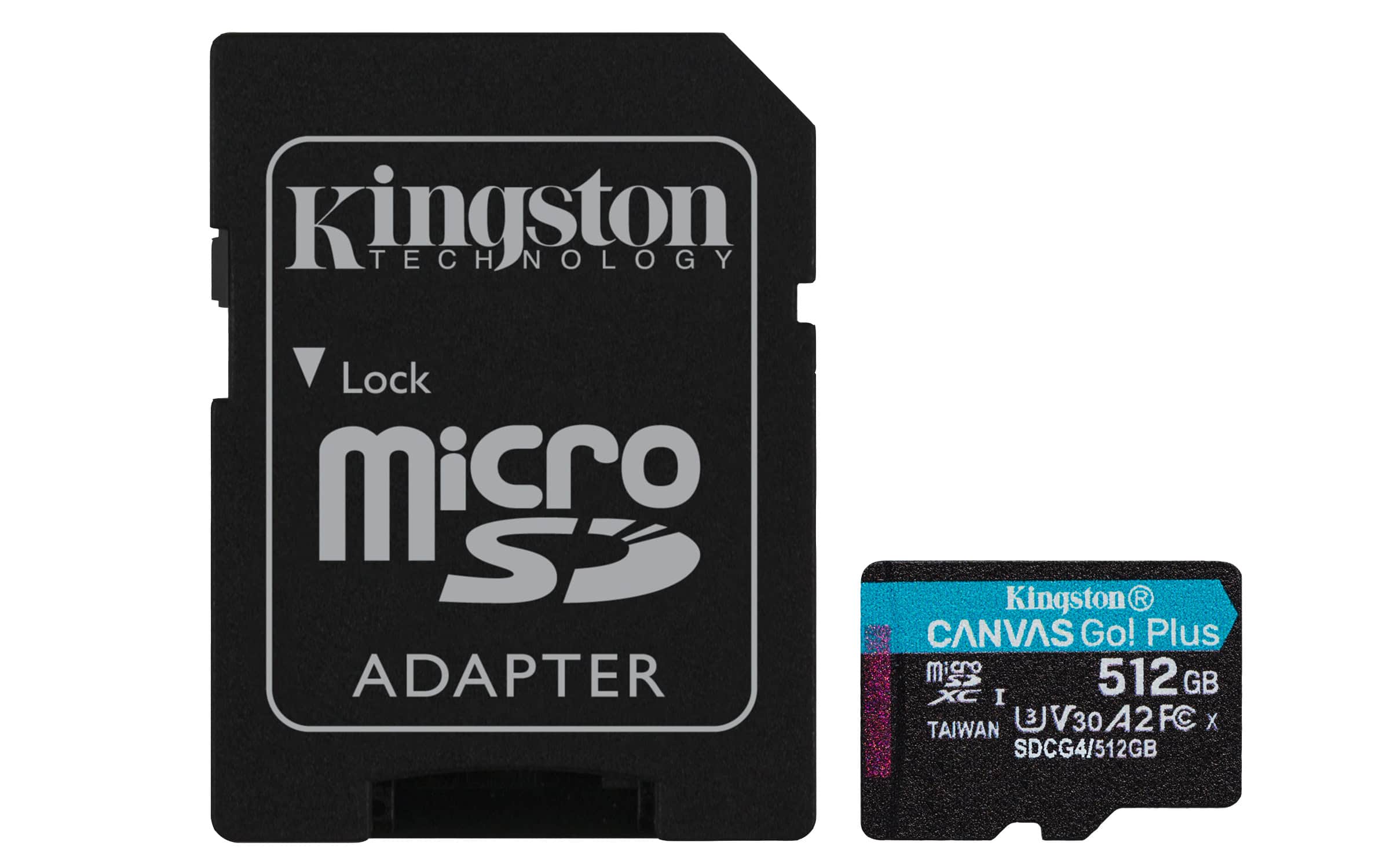Kingston Technology 512GB microSDXC Canvas Go! Plus Gen4 200MB/s A2 U3 V30 kaart + adapter (SDCG4/512GB) thumbnail