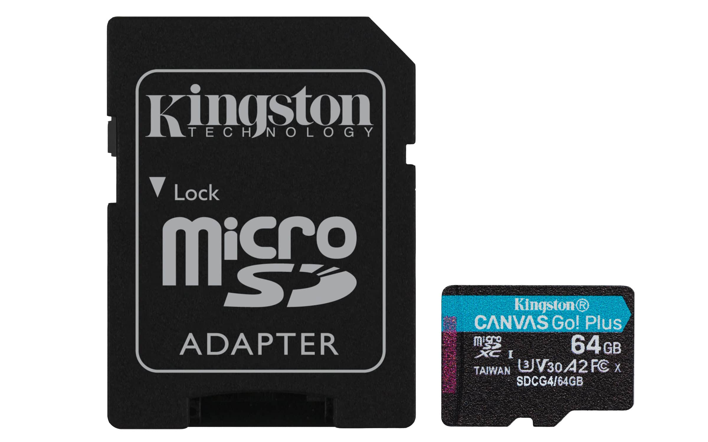 Kingston Technology 64GB microSDXC Canvas Go! Plus Gen4 200MB/s A2 U3 V30 kaart + adapter (SDCG4/64GB) thumbnail