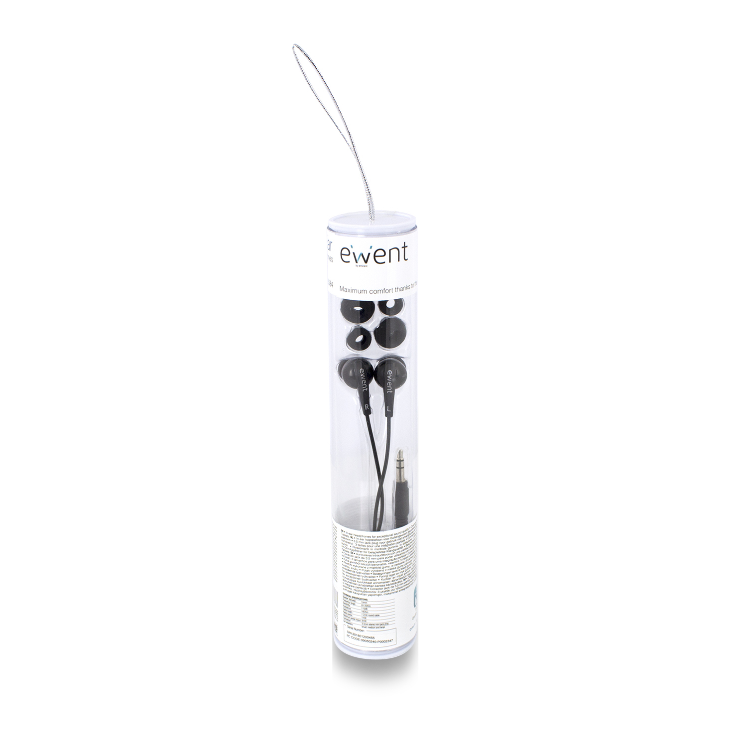 Ewent EW3584 hoofdtelefoon/headset Hoofdtelefoons Bedraad In-ear Muziek Zwart (EW3584) thumbnail