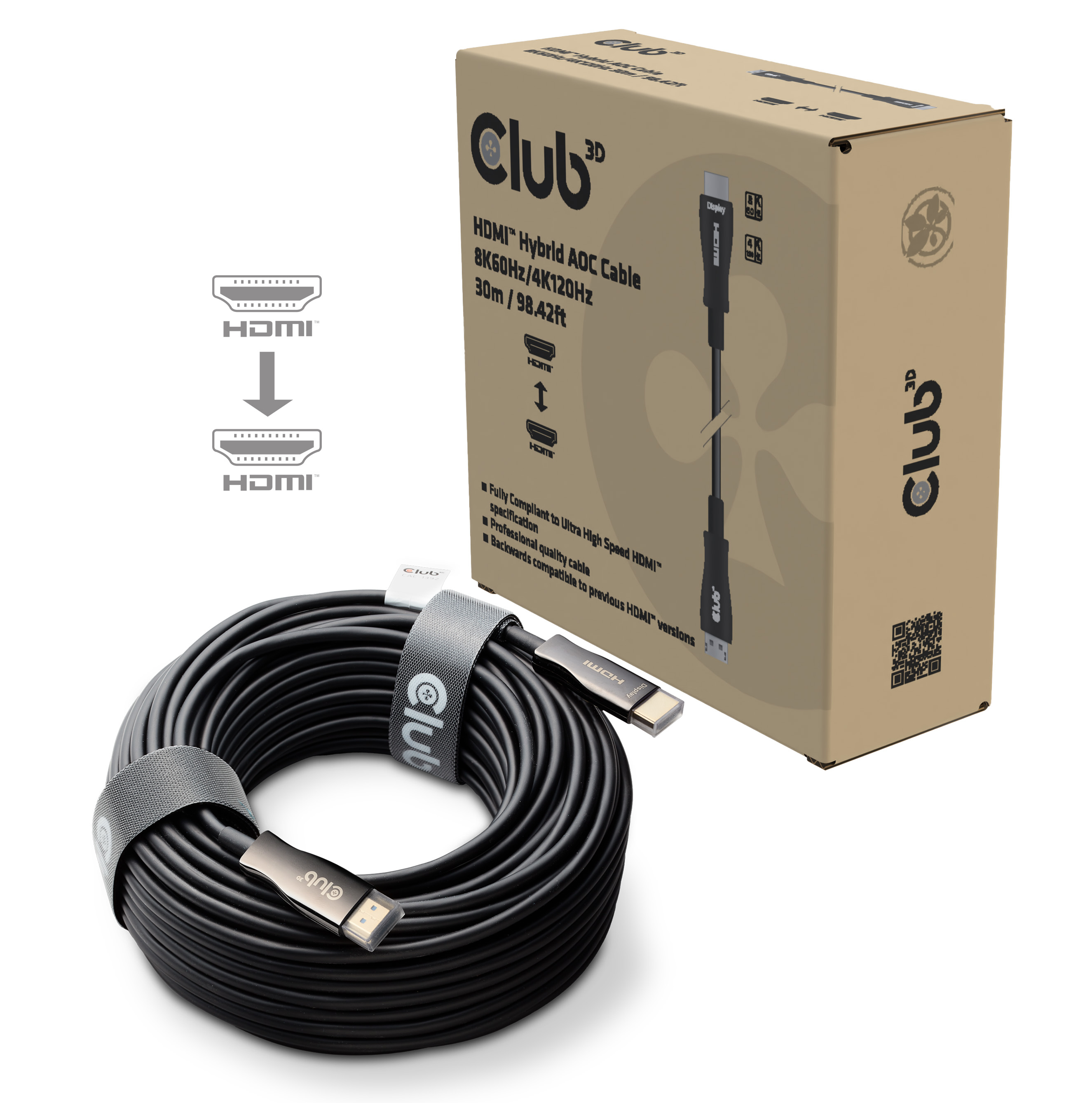 CLUB3D HDMI™ Hybrid AOC Cable 8K60Hz/4K120Hz 30m / 98.42 ft (CAC-1392) thumbnail