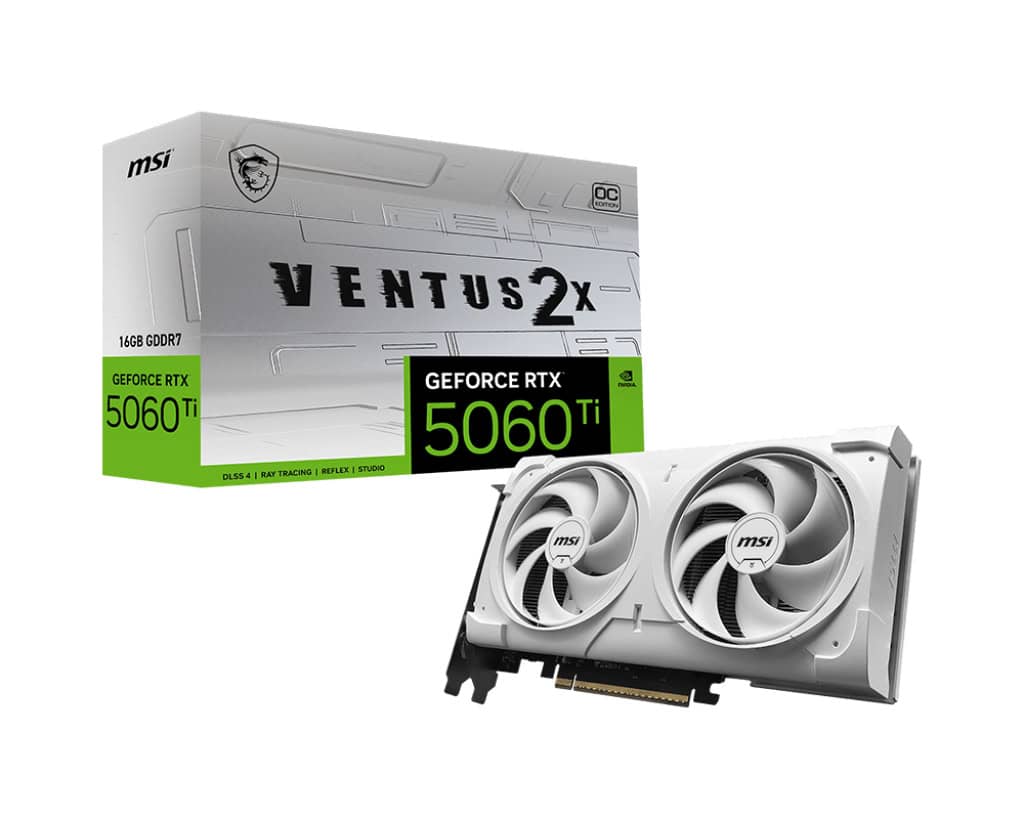 MSI VENTUS GEFORCE RTX 5060 TI 16G 2X OC WHITE PLUS videokaart NVIDIA 16 GB GDDR7 (V535-002R) thumbnail