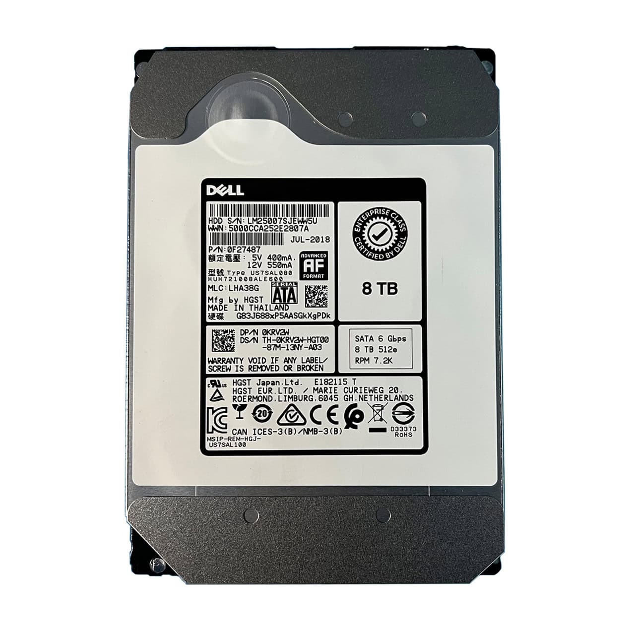 Dell HD 8T SATA6 3.5 7.2K 512E H-L (KRV2W-RFB) thumbnail