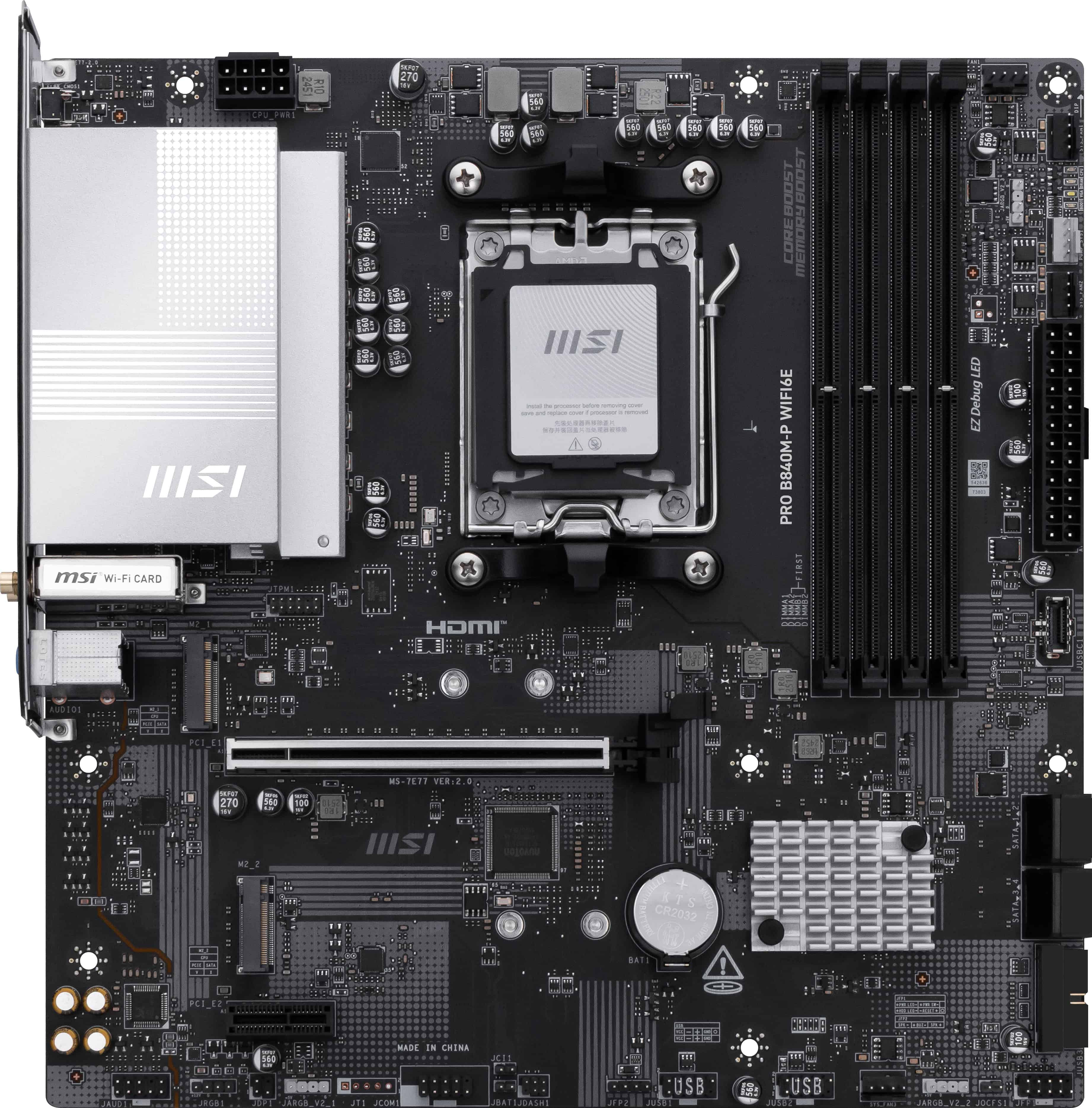 MSI PRO B840M-P WIFI6E moederbord AMD B840 Socket AM5 micro ATX (7E77-001R) thumbnail