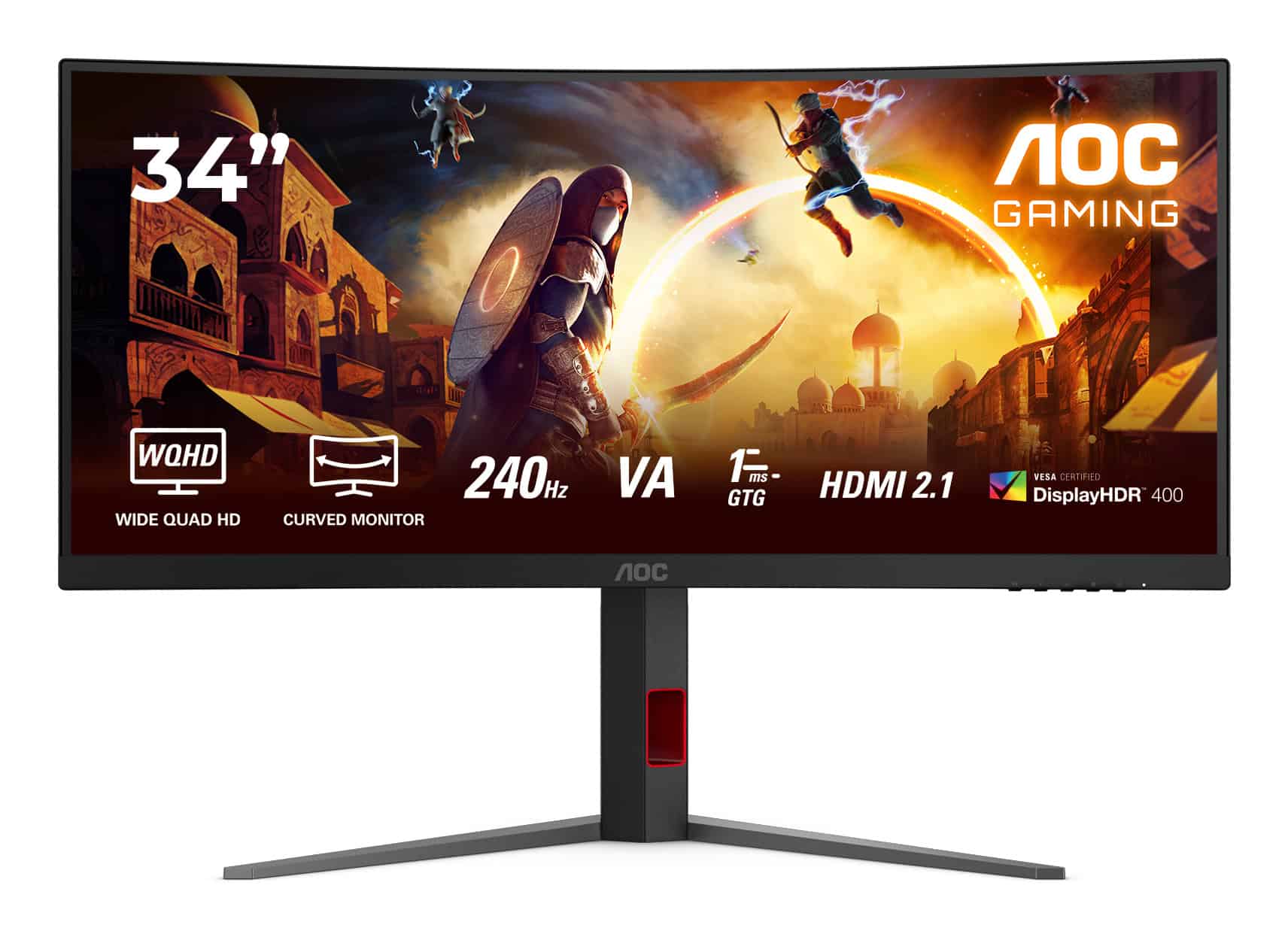 AOC G4 CU34G4Z computer monitor 86,4 cm (34) 3440 x 1440 Pixels Wide Quad HD LED Zwart, Rood (CU34G4Z) thumbnail