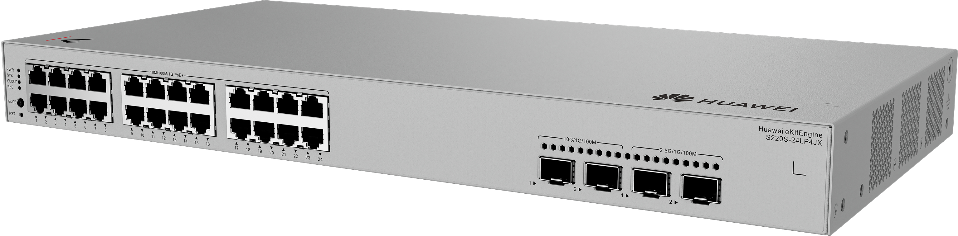 HUAWEI eKit S220S Series S220S-24LP4JX Managed L2 Gigabit Ethernet (10/100/1000) Power over Ethernet (PoE) 1U Grijs (98012519) thumbnail HUAWEI eKit S220S Series S220S-24LP4JX Managed L2 Gigabit Ethernet (10/100/1000) Power over Ethernet (PoE) 1U Grijs (98012519) thumbnail