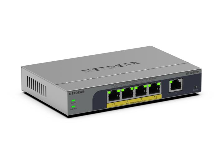 NETGEAR GS105EPP Unmanaged Gigabit Ethernet (10/100/1000) Power over Ethernet (PoE) Bureaublad-/wandmontage Grijs (GS105EPP-100EUS) thumbnail NETGEAR GS105EPP Unmanaged Gigabit Ethernet (10/100/1000) Power over Ethernet (PoE) Bureaublad-/wandmontage Grijs (GS105EPP-100EUS) thumbnail